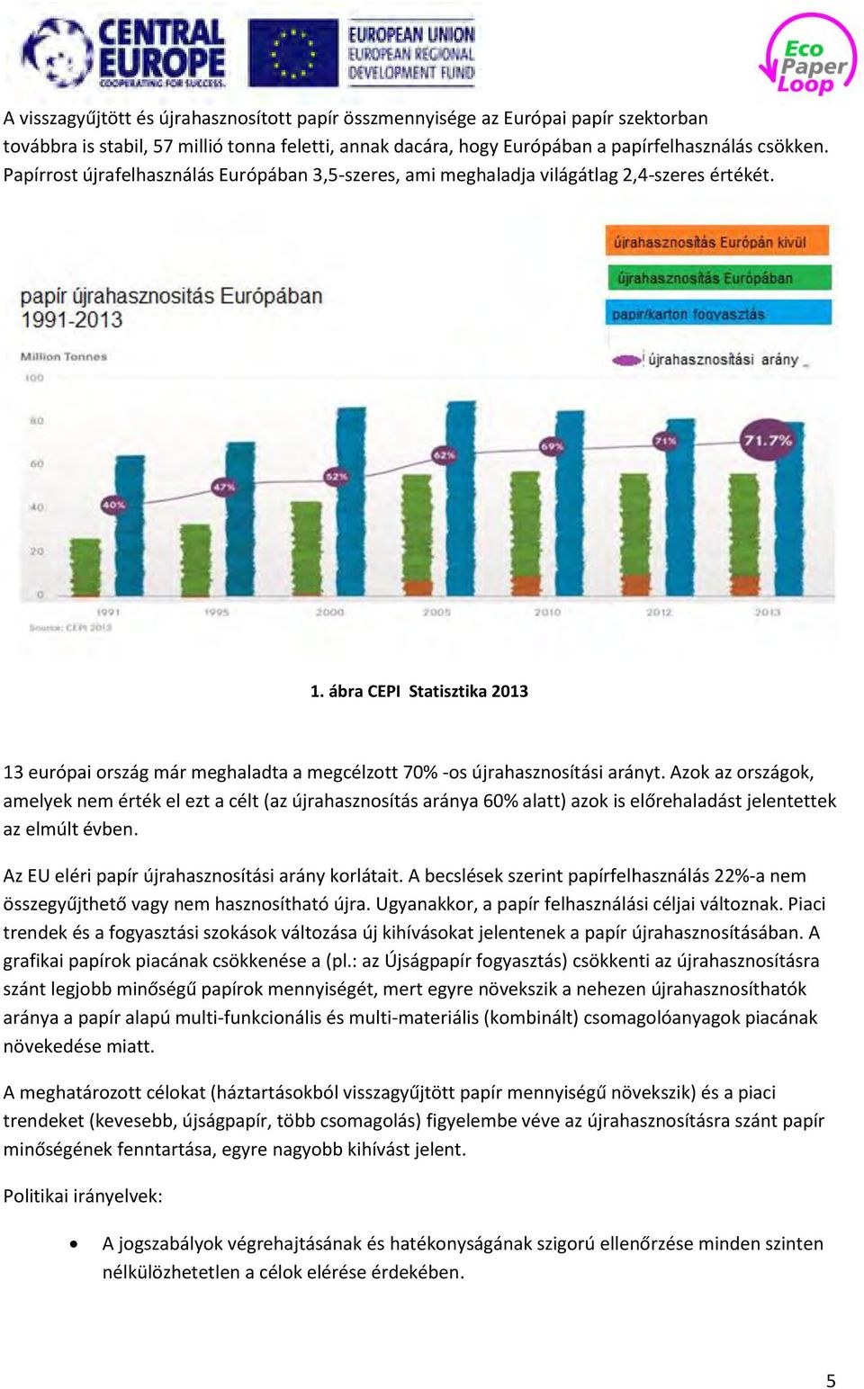 ábra CEPI Statisztika 2013 13 európai ország már meghaladta a megcélzott 70% -os újrahasznosítási arányt.