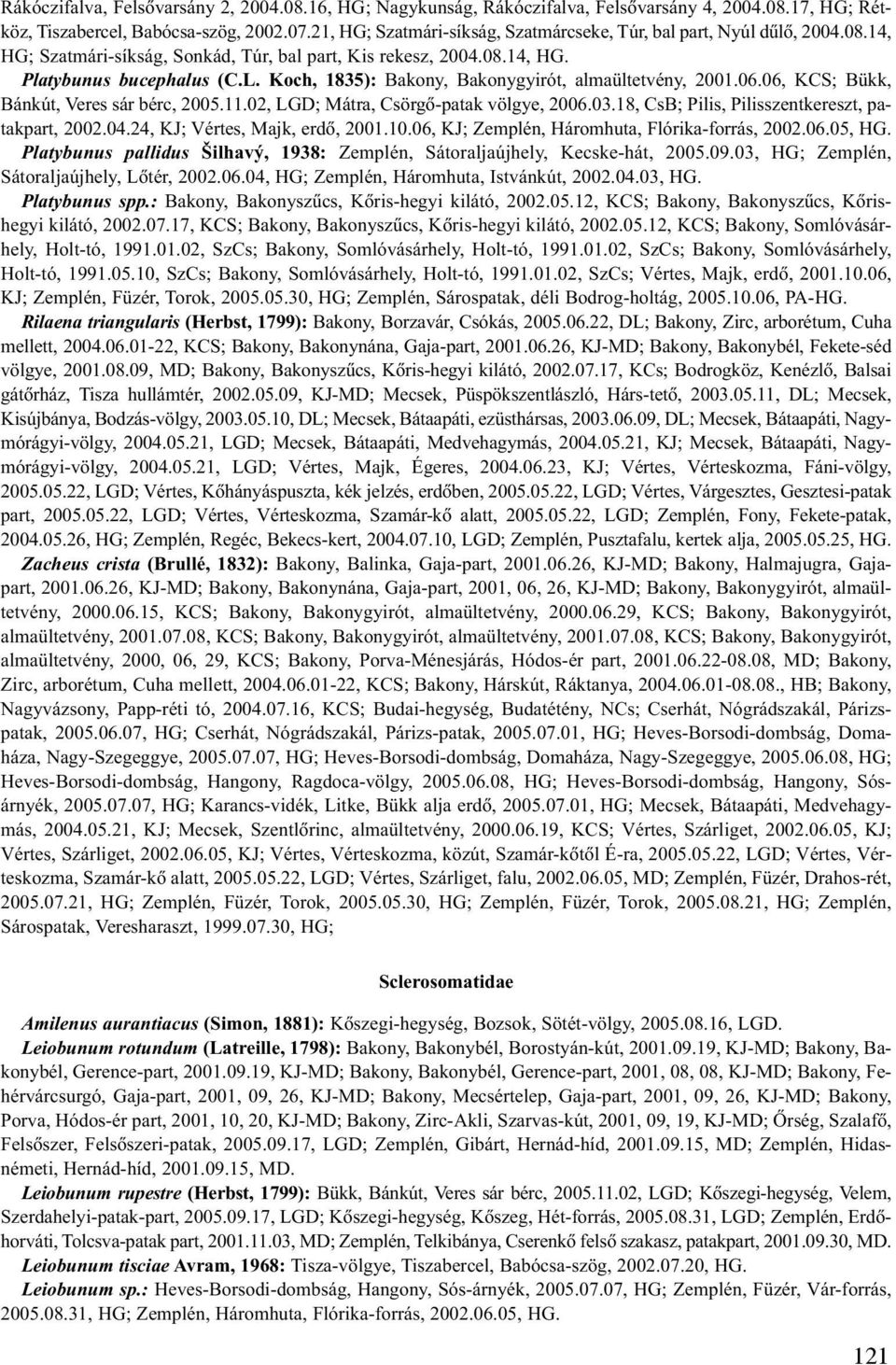 Koch, 1835): Bakony, Bakonygyirót, almaültetvény, 2001.06.06, KCS; Bükk, Bánkút, Veres sár bérc, 2005.11.02, LGD; Mátra, Csörgõ-patak völgye, 2006.03.