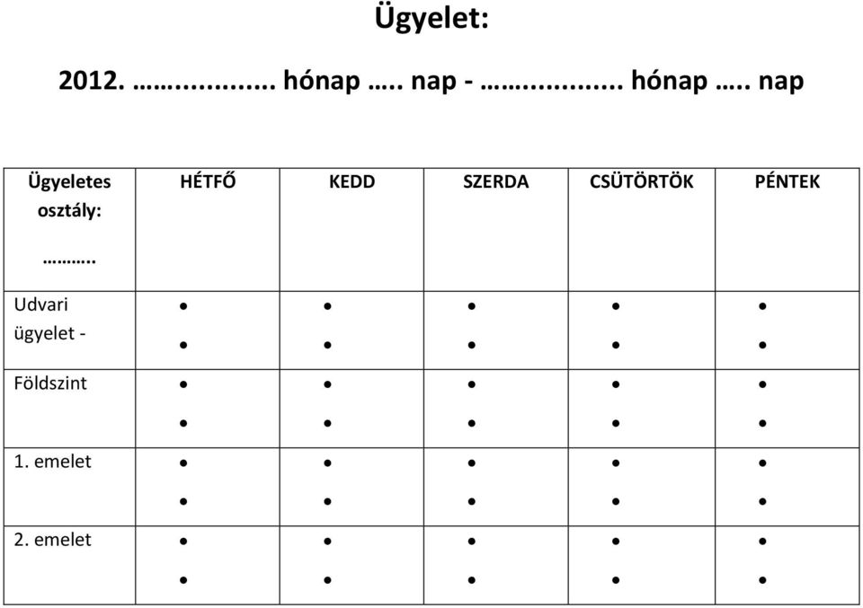 . nap Ügyeletes osztály: HÉTFŐ KEDD