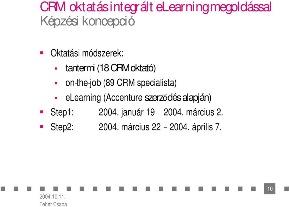 specialista) elearning (Accenture szerz dés alapján) Step1: 2004.