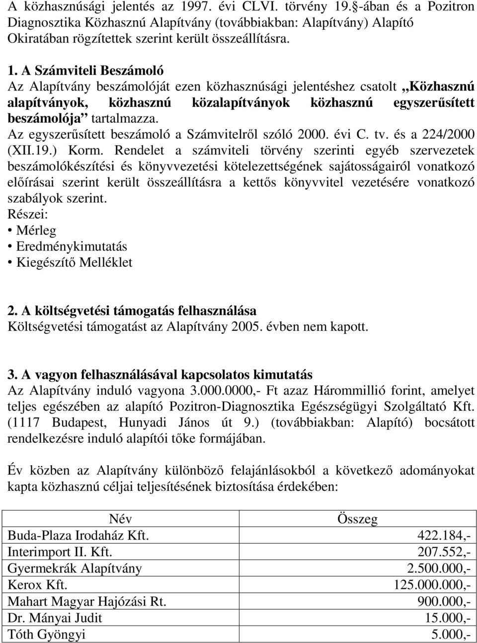 Az egyszerősített beszámoló a Számvitelrıl szóló 2000. évi C. tv. és a 224/2000 (XII.19.) Korm.