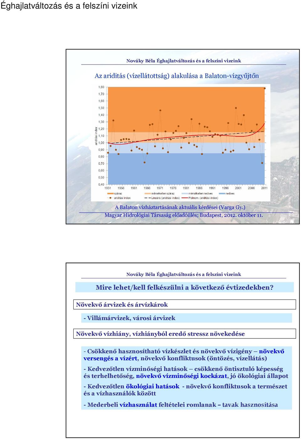 Növekvő árvizek és árvízkárok - Villámárvizek, városi árvizek Növekvő vízhiány, vízhiányból eredő stressz növekedése - Csökkenő hasznosítható vízkészlet és növekvő vízigény növekvő versengés a