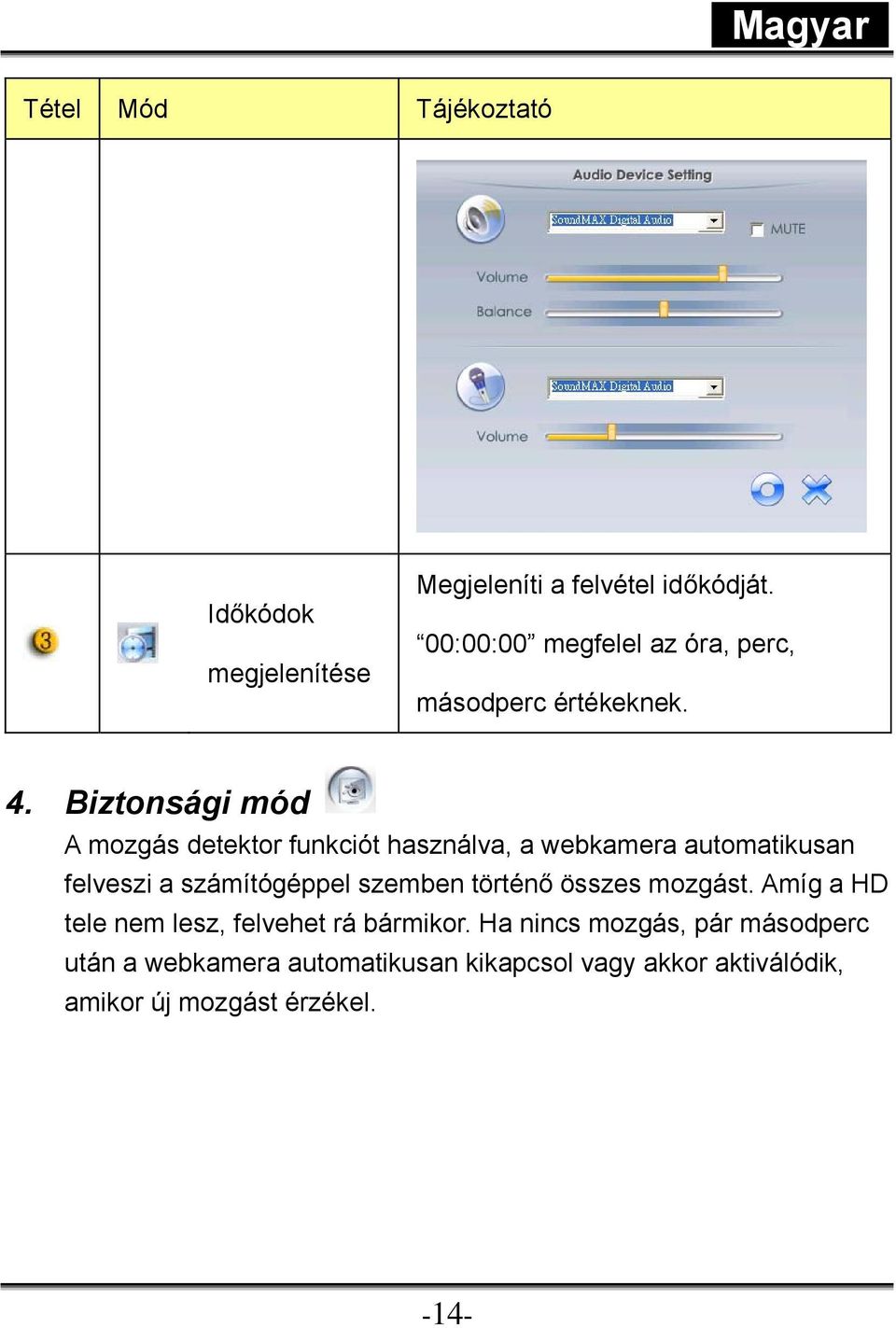 Biztonsági mód A mozgás detektor funkciót használva, a webkamera automatikusan felveszi a számítógéppel szemben