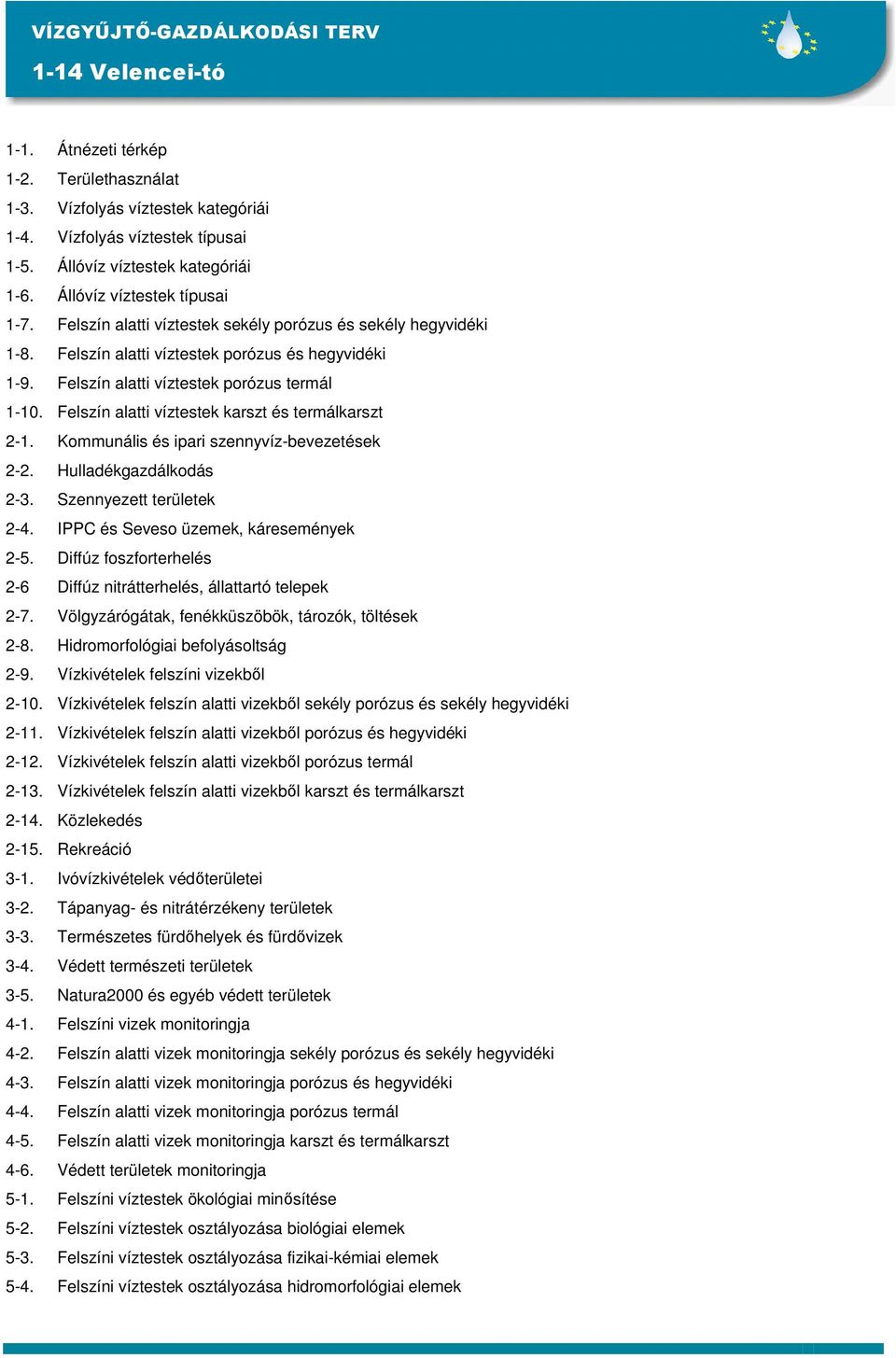 Felszín alatti víztestek karszt és termálkarszt 2-1. Kommunális és ipari szennyvíz-bevezetések 2-2. Hulladékgazdálkodás 2-3. Szennyezett területek 2-4. IPPC és Seveso üzemek, káresemények 2-5.