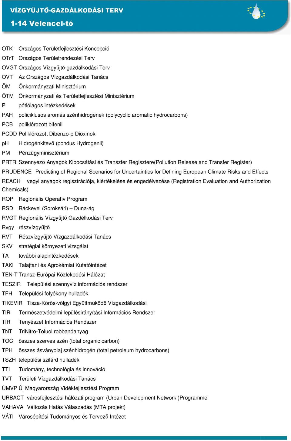 poliklórozott bifenil PCDD Poliklórozott Dibenzo-p Dioxinok ph Hidrogénkitevı (pondus Hydrogenii) PM Pénzügyminisztérium PRTR Szennyezı Anyagok Kibocsátási és Transzfer Regisztere(Pollution Release