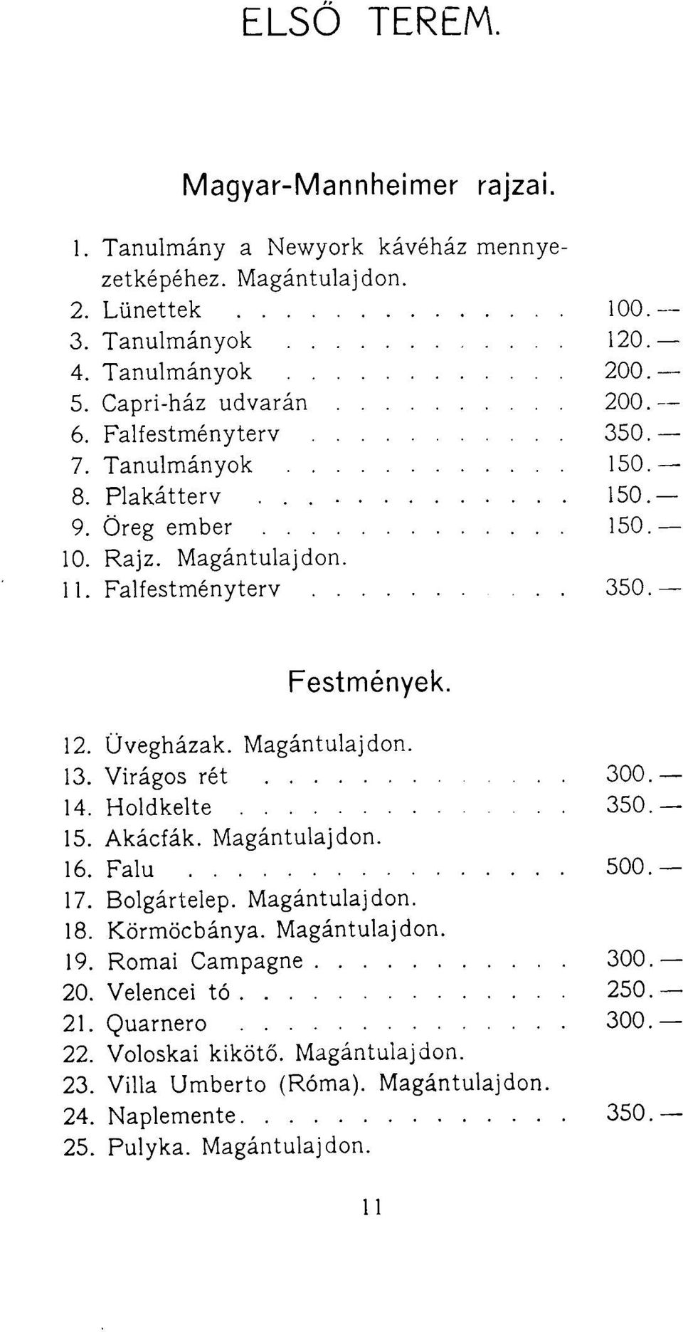 Üvegházak. Magántulajdon. 13. Virágos rét 300 14. Holdkelte 350 15. Akácfák. Magántulajdon. 16. Falu 500 17. Bolgártelep. Magántulajdon. 18. Körmöcbánya. Magántulajdon. 19.