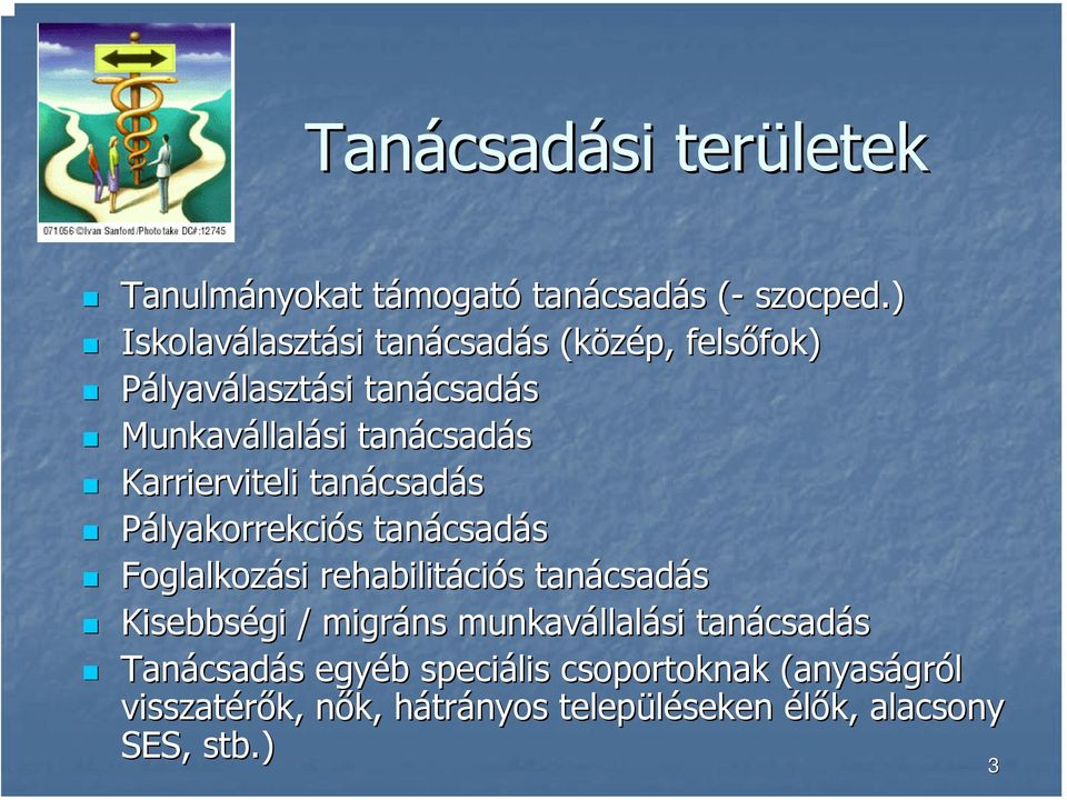 Karrierviteli tanácsad Pályakorrekciós s tanácsad Foglalkozási rehabilitáci ciós s tanácsad Kisebbségi / migráns