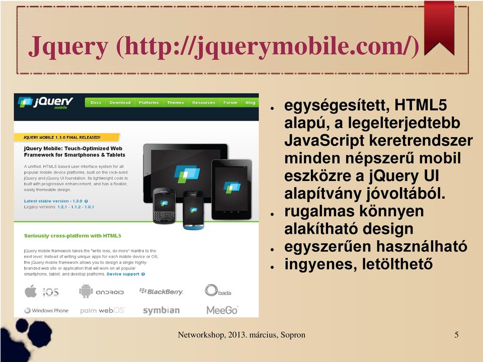 keretrendszer minden népszerű mobil eszközre a jquery UI alapítvány