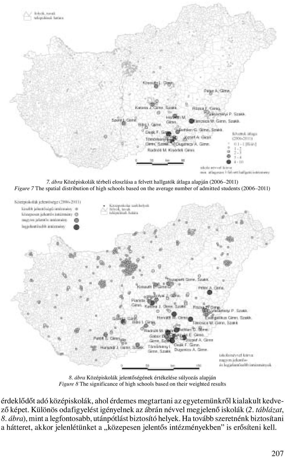 ábra Középiskolák jelentőségének értékelése súlyozás alapján Figure 8 The significance of high schools based on their weighted results érdeklődőt adó középiskolák, ahol