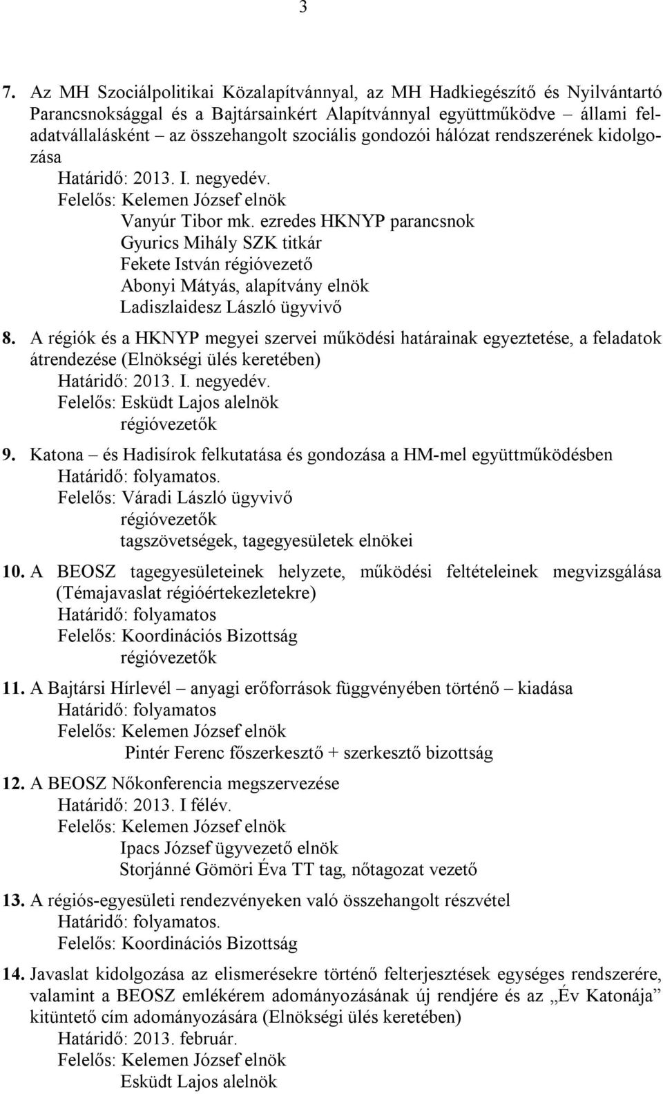 ezredes HKNYP parancsnok Gyurics Mihály SZK titkár Fekete István régióvezető Abonyi Mátyás, alapítvány elnök Ladiszlaidesz László ügyvivő 8.