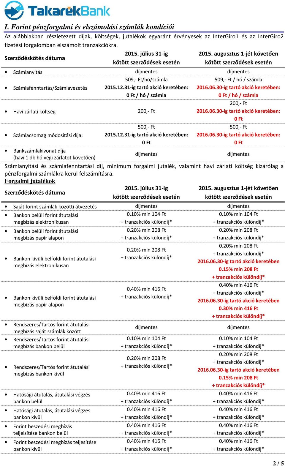 Számlanyitás Számlafenntartás/Számlavezetés 509,- Ft/hó/számla / hó / számla 509,- Ft / hó / számla / hó / számla Havi zárlati költség 200,- Ft 200,- Ft Számlacsomag módosítási díja: 500,- Ft 500,-