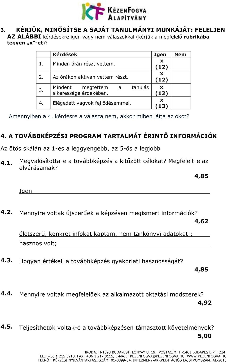 1. Megvalósította-e a továbbképzés a kitűzött célokat? Megfelelt-e az elvárásainak? Igen 4.2. Mennyire voltak újszerűek a képzésen megismert információk?