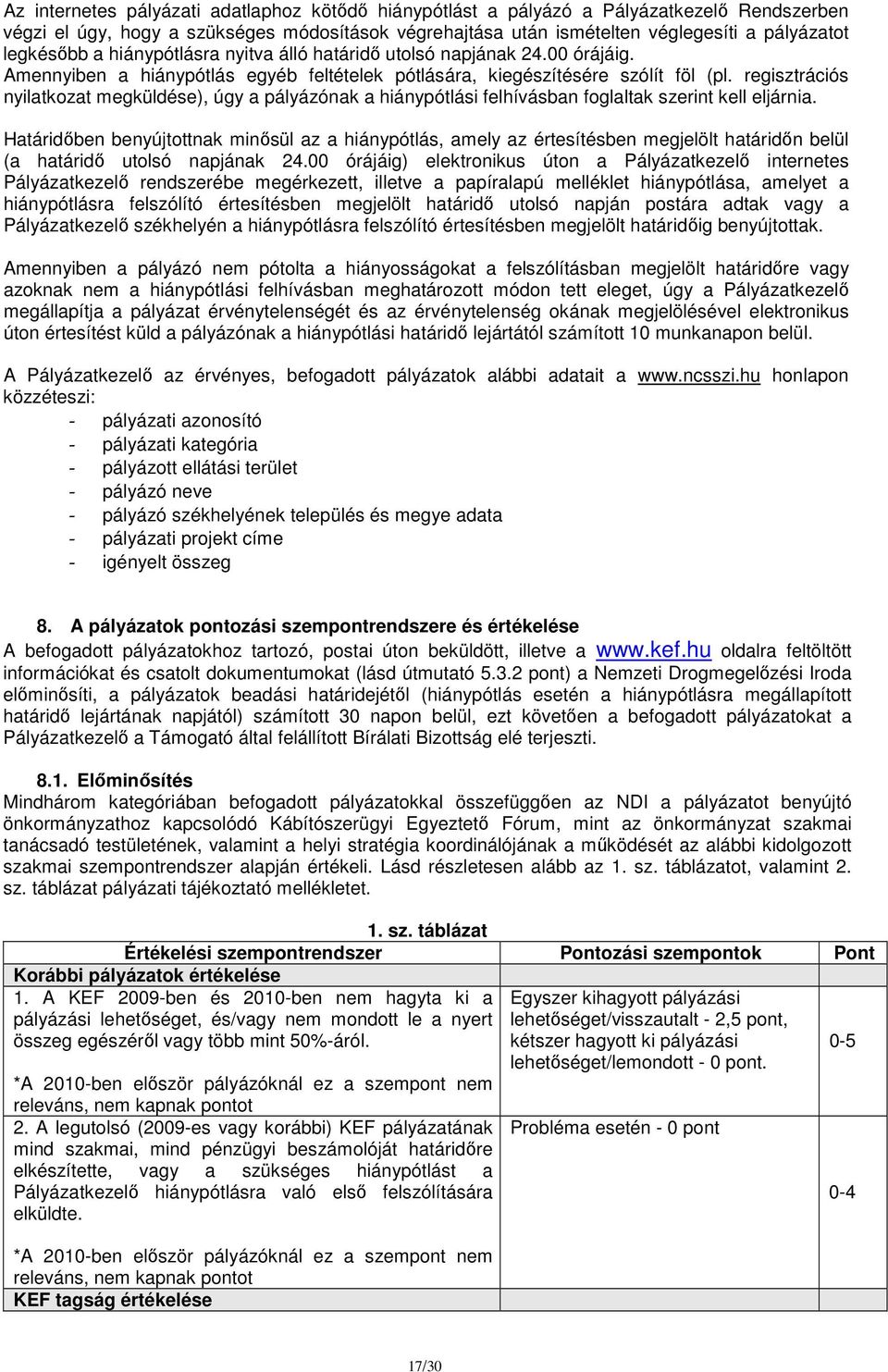 regisztrációs nyilatkozat megküldése), úgy a pályázónak a hiánypótlási felhívásban foglaltak szerint kell eljárnia.