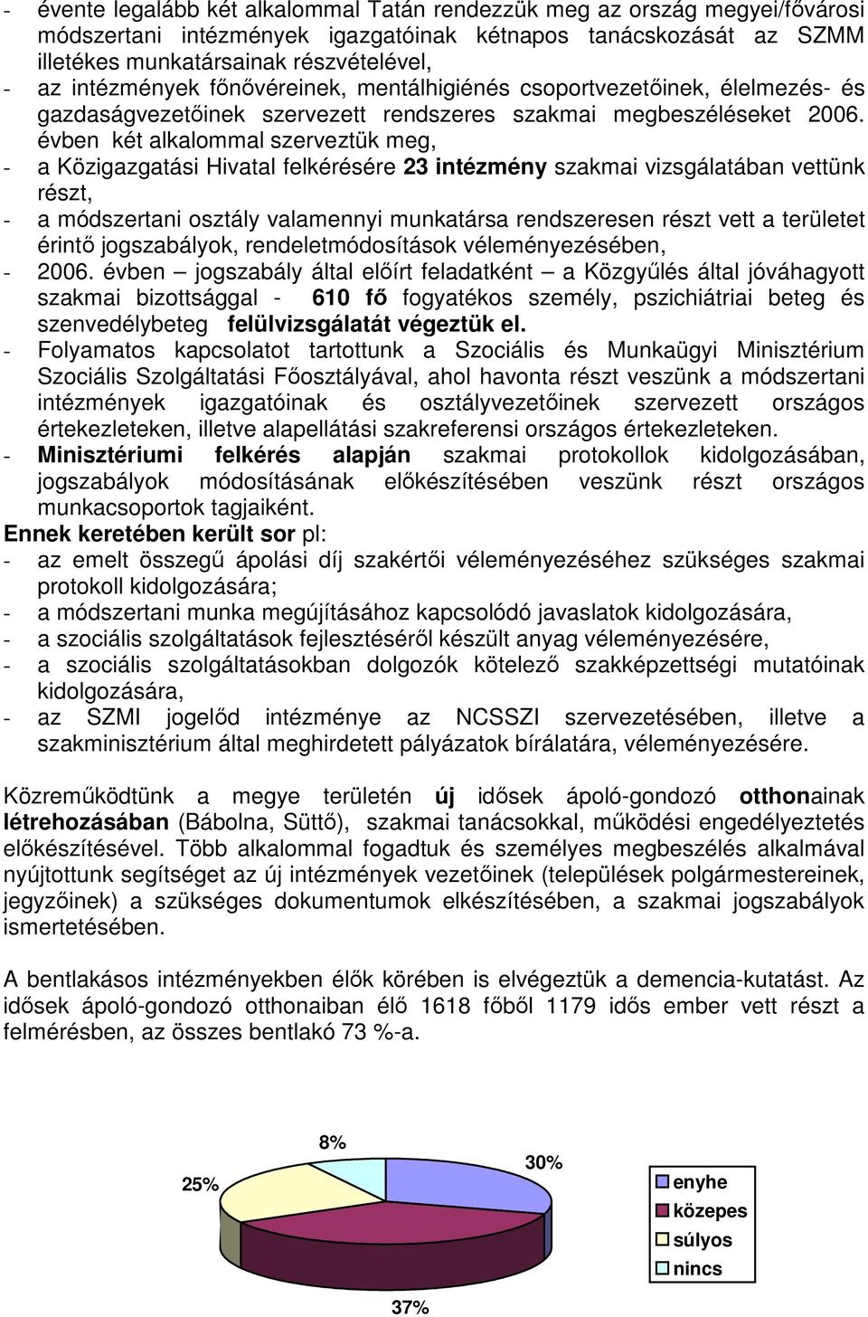 évben két alkalommal szerveztük meg, - a Közigazgatási Hivatal felkérésére 23 intézmény szakmai vizsgálatában vettünk részt, - a módszertani osztály valamennyi munkatársa rendszeresen részt vett a