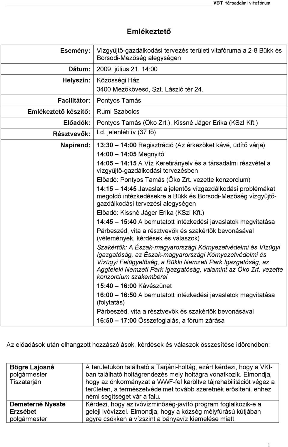 ) Résztvevők: Ld.
