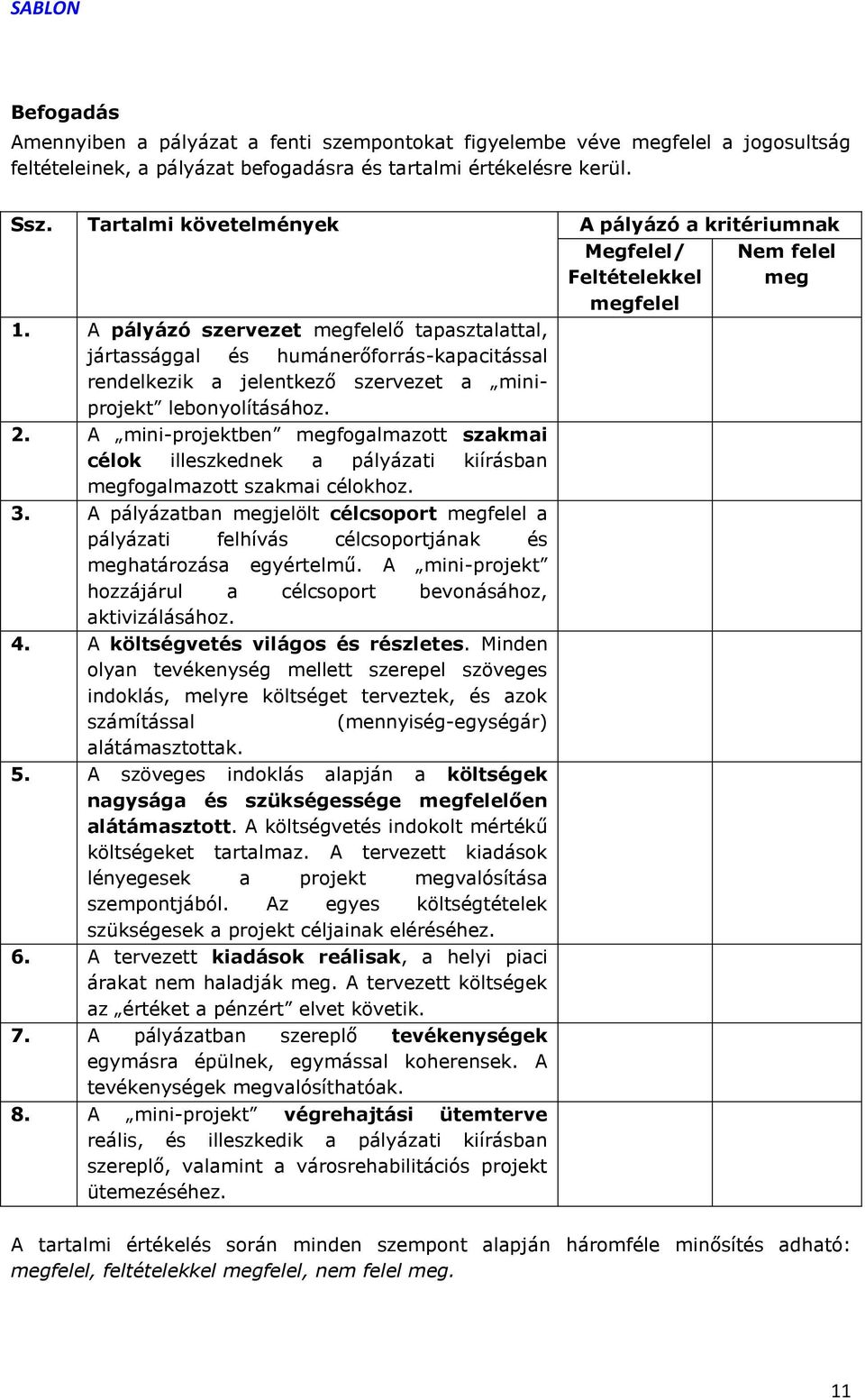 A pályázó szervezet megfelelő tapasztalattal, jártassággal és humánerőforrás-kapacitással rendelkezik a jelentkező szervezet a miniprojekt lebonyolításához. 2.