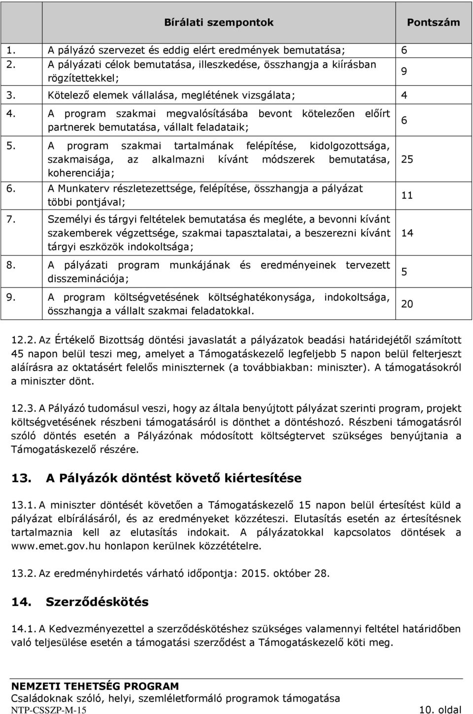 A program szakmai tartalmának felépítése, kidolgozottsága, szakmaisága, az alkalmazni kívánt módszerek bemutatása, koherenciája; 6.