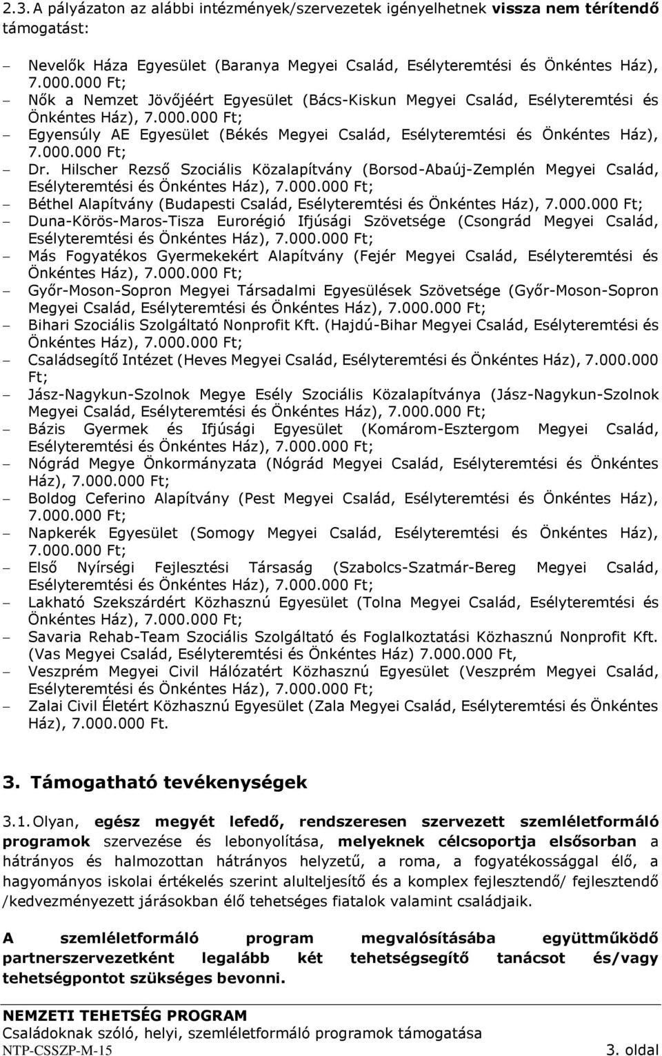 Hilscher Rezső Szociális Közalapítvány (Borsod-Abaúj-Zemplén Megyei Család, Esélyteremtési és Önkéntes Ház), 7.000.