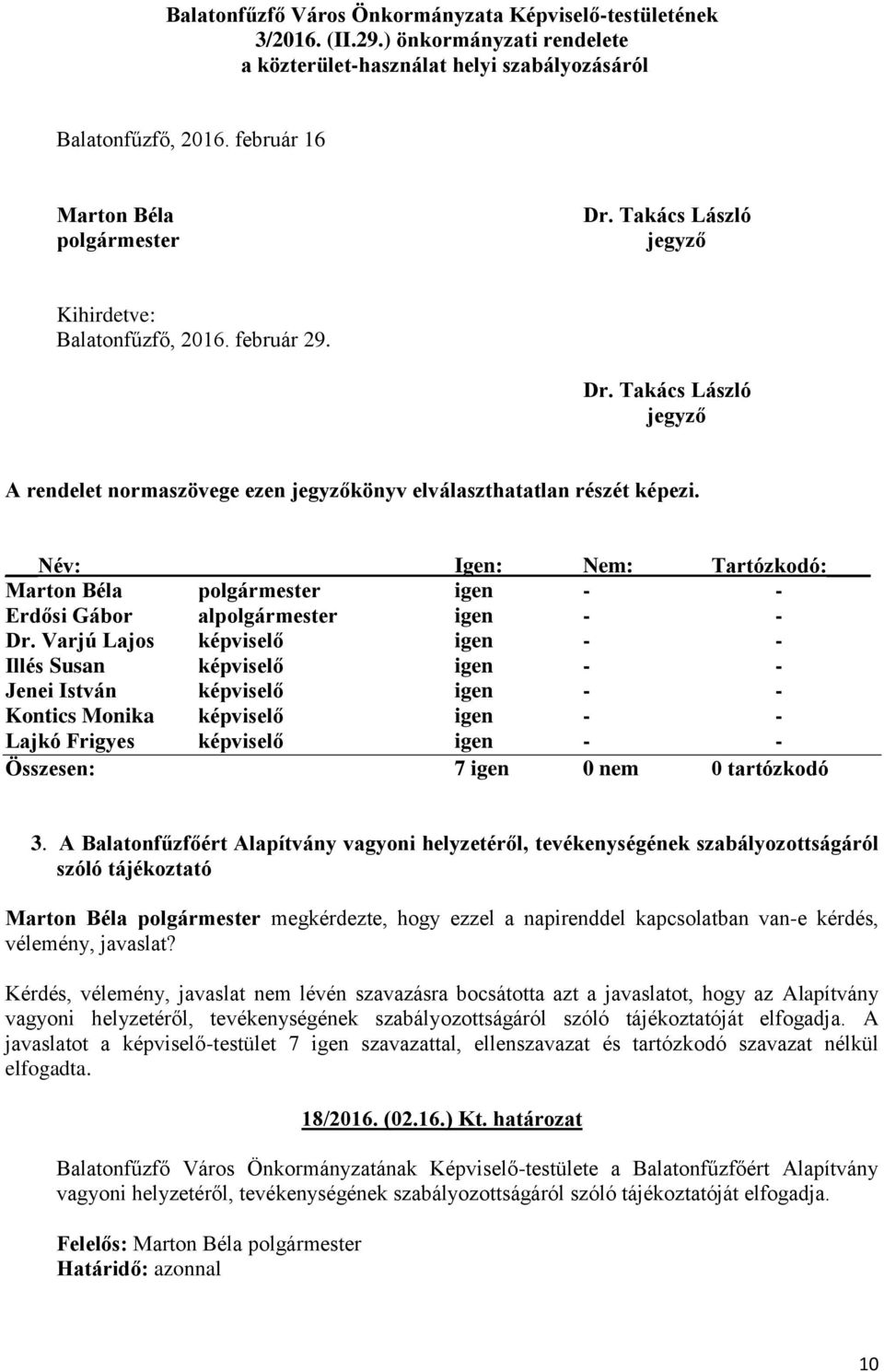 Összesen: 7 igen 0 nem 0 tartózkodó 3.