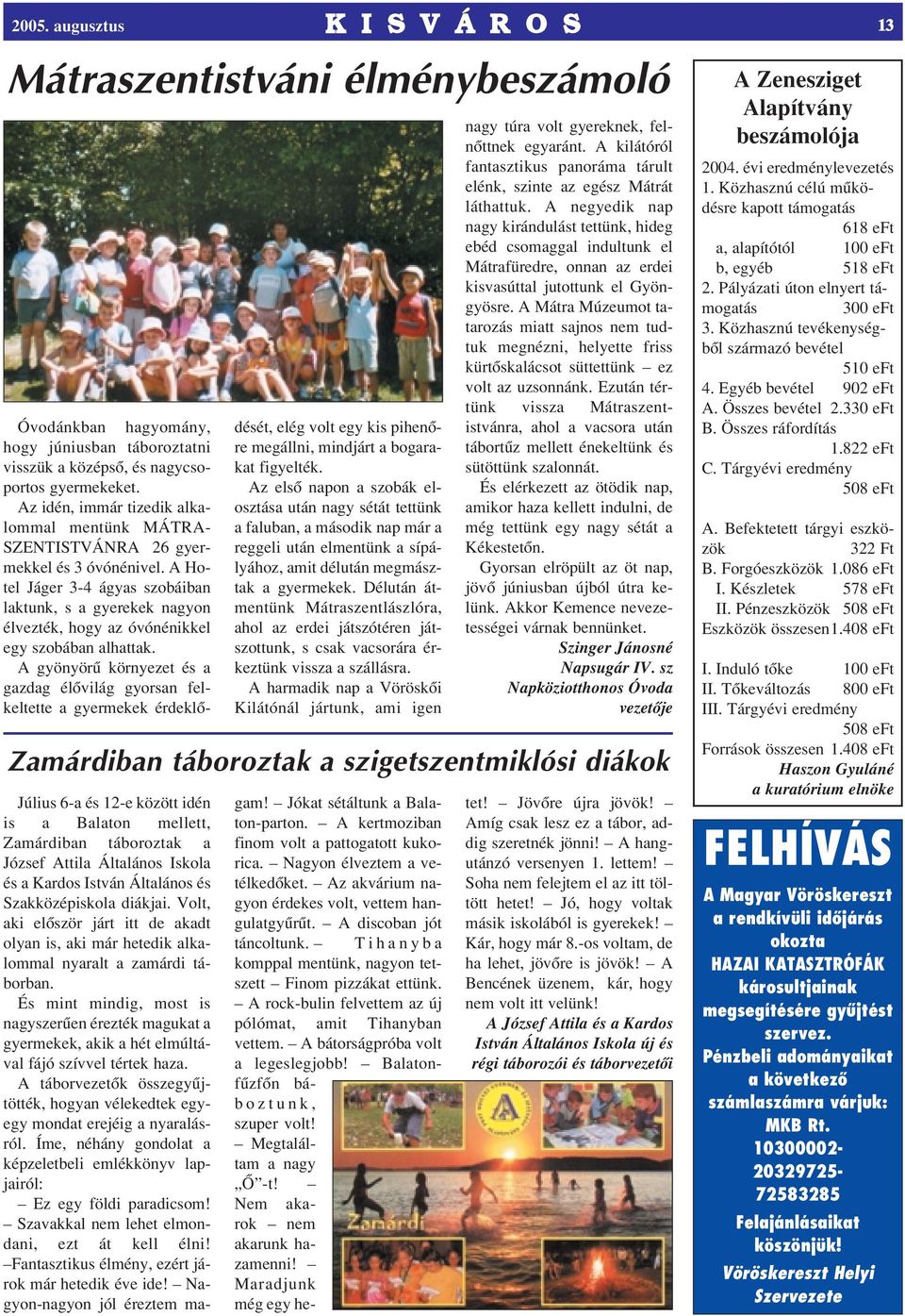 És mint mindig, most is nagyszerûen érezték magukat a gyermekek, akik a hét elmúltával fájó szívvel tértek haza. A táborvezetôk összegyûjtötték, hogyan vélekedtek egyegy mondat erejéig a nyaralásról.