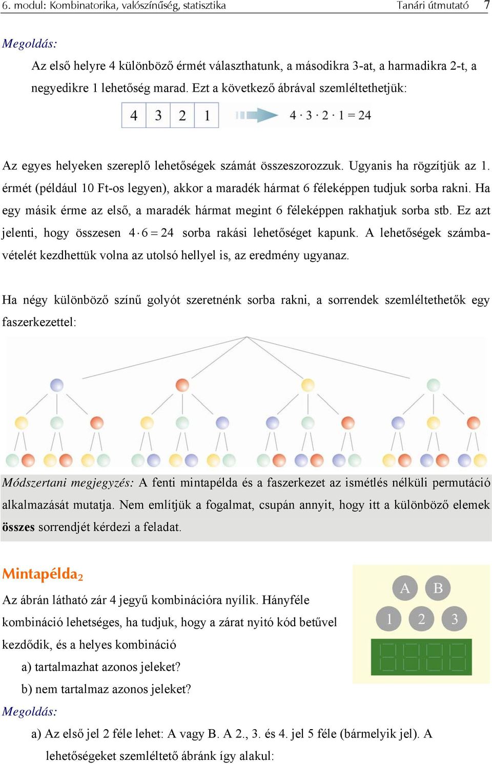 érmét (például 10 Ft-os legyen), akkor a maradék hármat 6 féleképpen tudjuk sorba rakni. Ha egy másik érme az első, a maradék hármat megint 6 féleképpen rakhatjuk sorba stb.