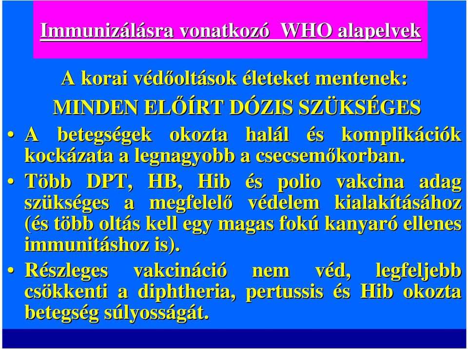 adag szüks kséges a megfelelı védelem kialakításához (és s több t oltás s kell egy magas fokú kanyaró ellenes immunitáshoz