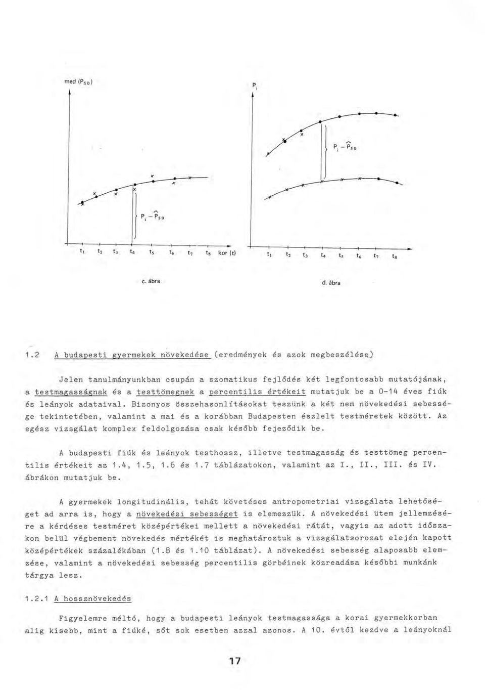 Bizonyos összehasonlításokat teszünk a két nem növekedési sebessége tekintetében, valamint a mai és a korábban Budapesten észlelt testméretek között.