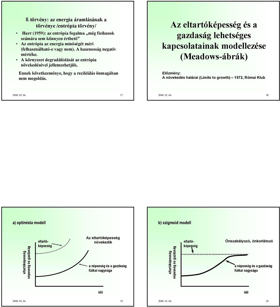 Az eltartóképesség és a gazdaság lehetséges kapcsolatainak modellezése (Meadows-ábrák) Előzmény: A növekedés határai (Limits to growth) 1972, Római Klub 2008. 02. 06.