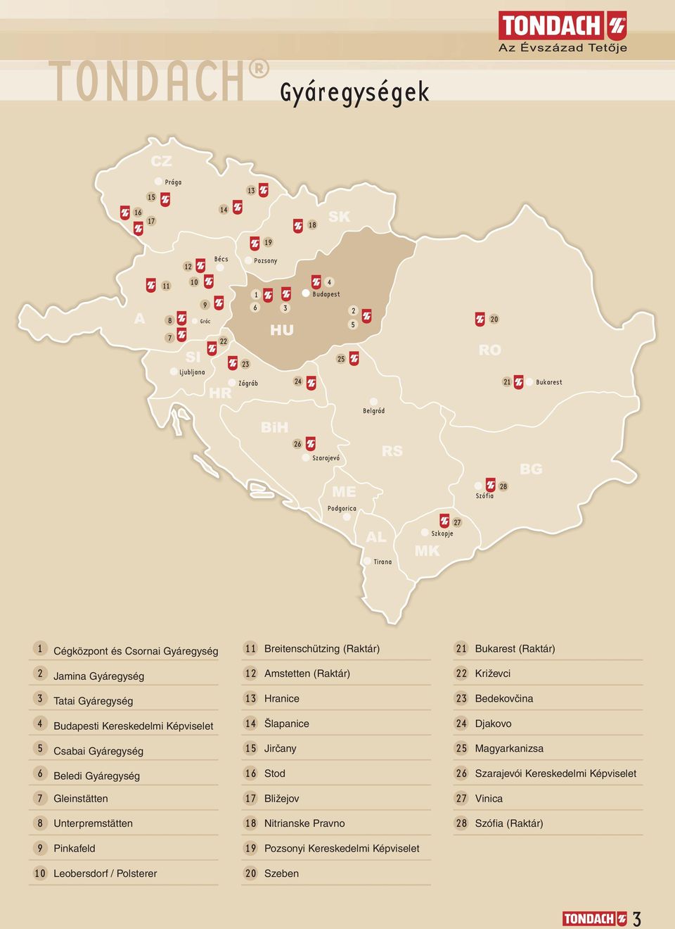 Unterpremstätten 11 Breitenschützing (Raktár) 12 Amstetten (Raktár) 13 Hranice 14 Šlapanice 15 Jirčany 16 Stod 17 Bližejov 18 Nitrianske Pravno 21 Bukarest (Raktár) 22 Križevci 23