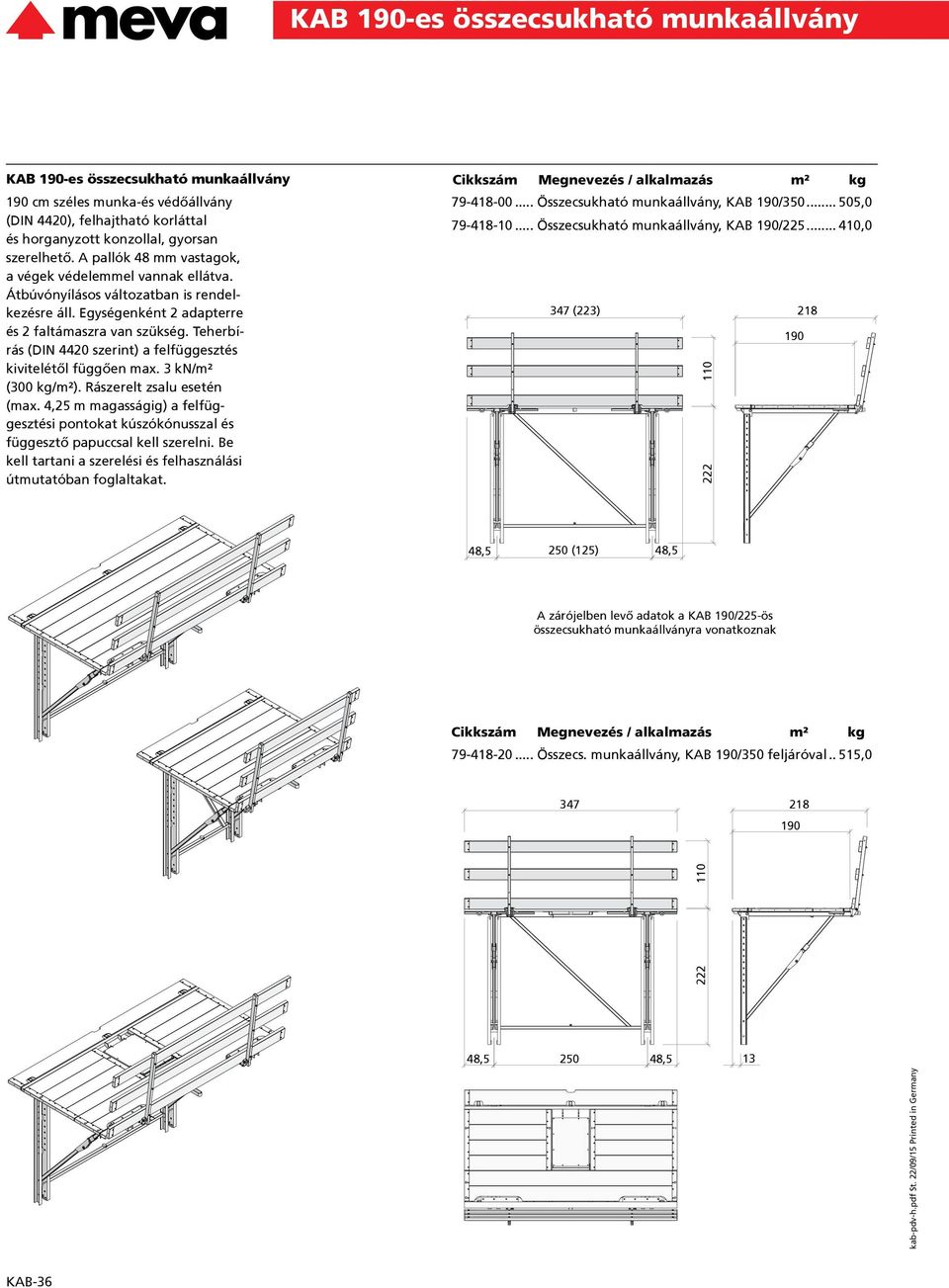 Teherbí rás (DIN 4420 szerint) a felfüggesztés kivitelétől függően max. 3 kn/m² (300 kg/ m²). Rászerelt zsalu esetén (max.