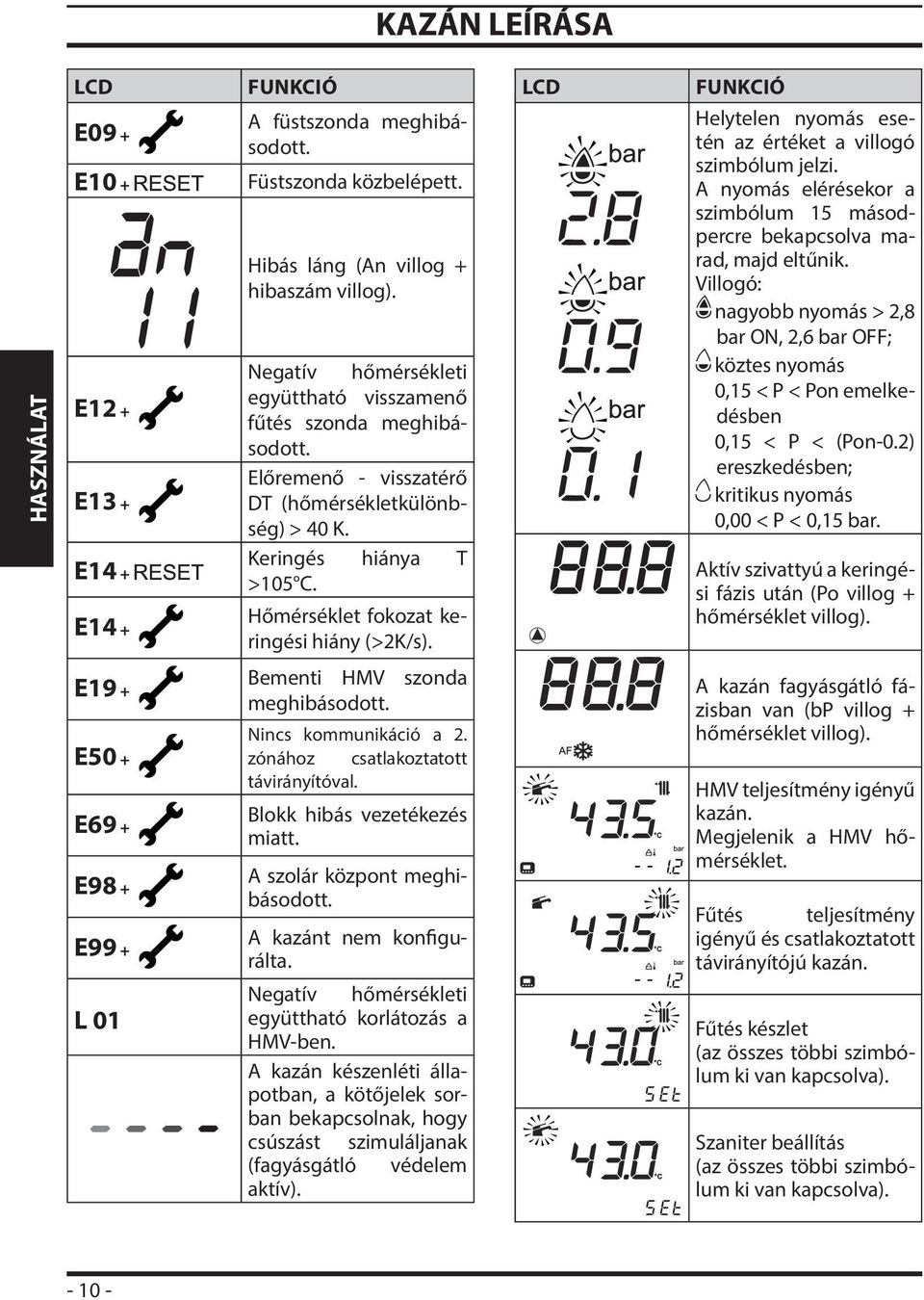 LCD FUNKCIÓ Helytelen nyomás esetén az értéket a villogó szimbólum jelzi. A nyomás elérésekor a szimbólum 15 másodpercre bekapcsolva marad, majd eltűnik.