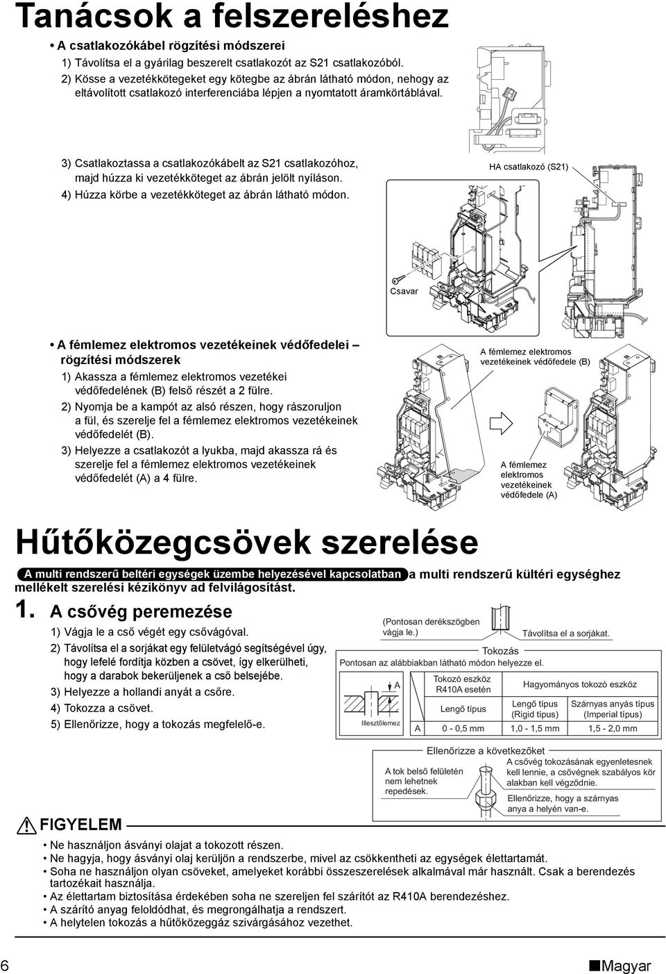 3) Csatlakoztassa a csatlakozókábelt az S21 csatlakozóhoz, majd húzza ki vezetékköteget az ábrán jelölt nyíláson. 4) Húzza körbe a vezetékköteget az ábrán látható módon.