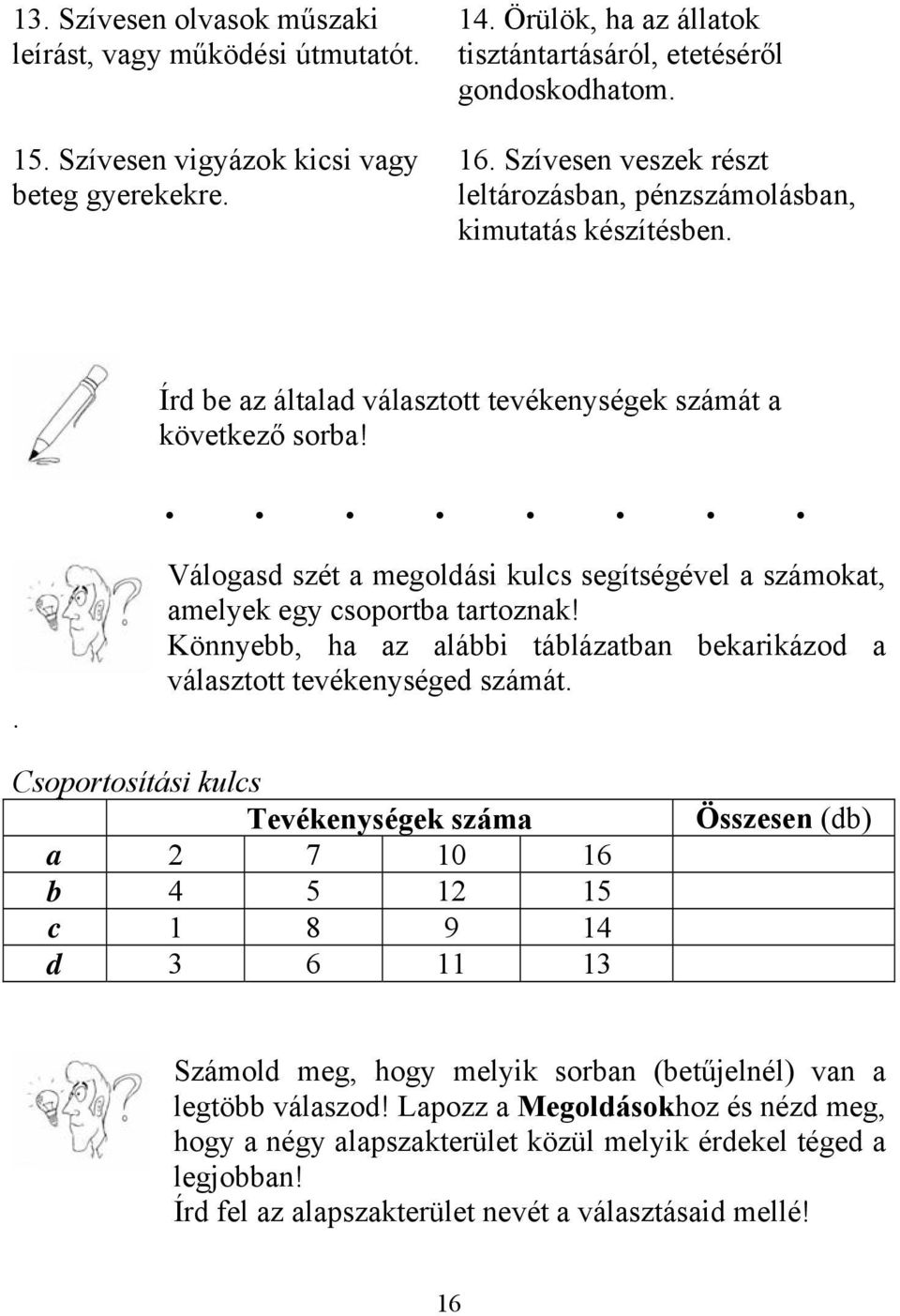 ......... Válogasd szét a megoldási kulcs segítségével a számokat, amelyek egy csoportba tartoznak! Könnyebb, ha az alábbi táblázatban bekarikázod a választott tevékenységed számát.