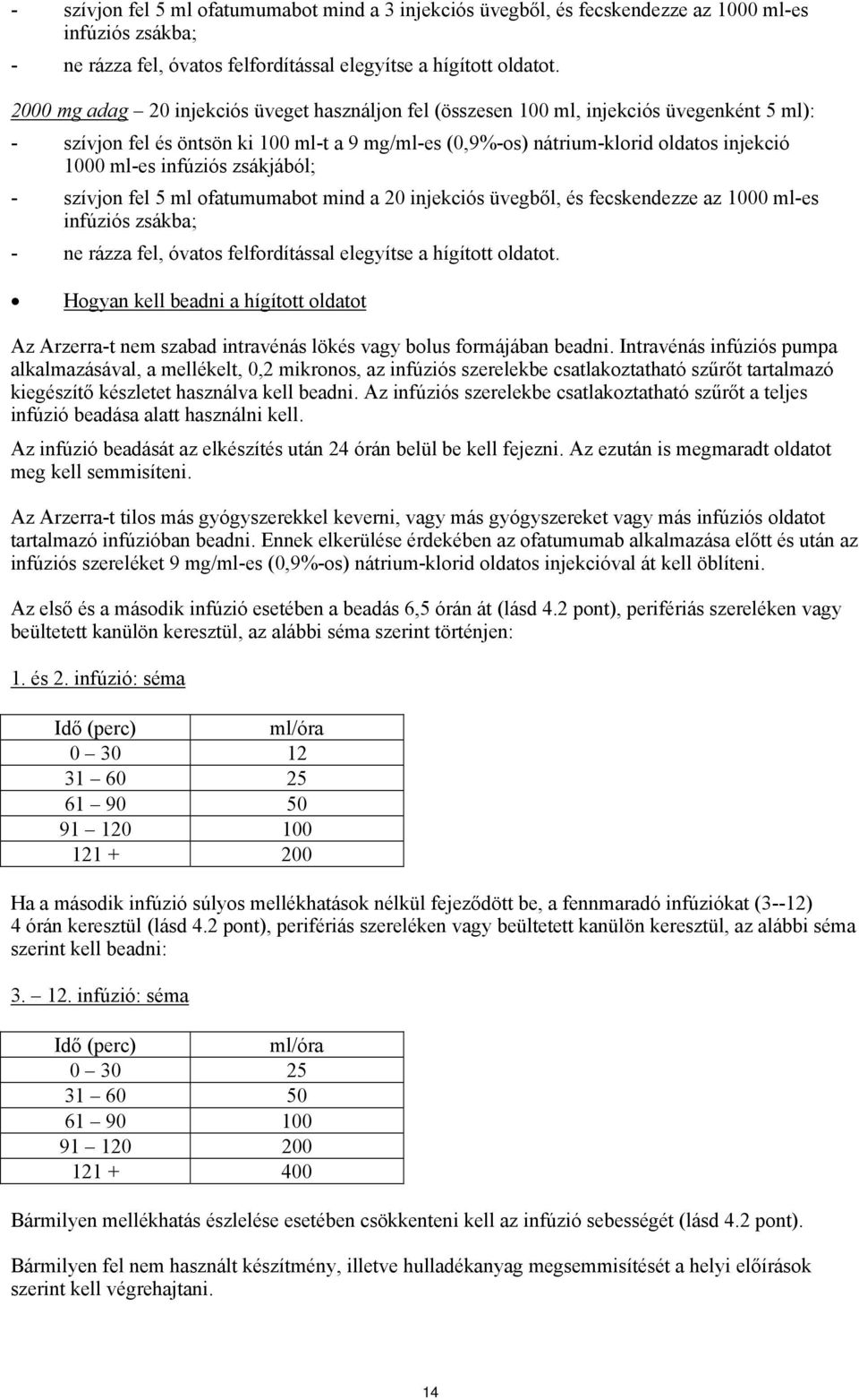 infúziós zsákjából; - szívjon fel 5 ml ofatumumabot mind a 20 injekciós üvegből, és fecskendezze az 1000 ml-es infúziós zsákba; - ne rázza fel, óvatos felfordítással elegyítse a hígított oldatot.