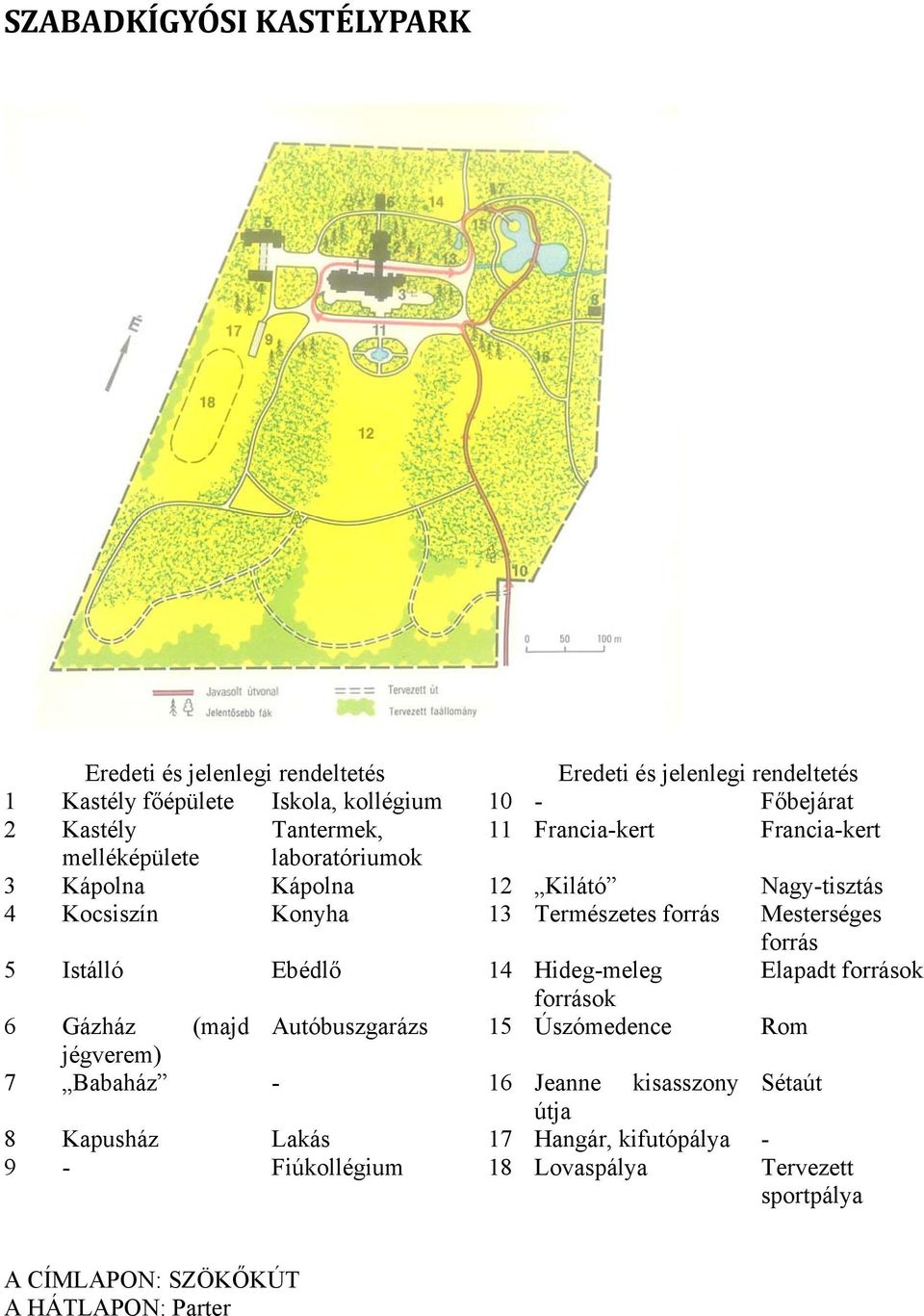 Mesterséges forrás 5 Istálló Ebédlő 14 Hideg-meleg Elapadt források források 6 Gázház (majd Autóbuszgarázs 15 Úszómedence Rom jégverem) 7 Babaház - 16