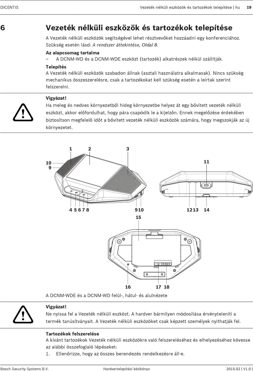 Telepítés A Vezeték nélküli eszközök szabadon állnak (asztali használatra alkalmasak). Nincs szükség mechanikus összeszerelésre, csak a tartozékokat kell szükség esetén a leírtak szerint felszerelni.