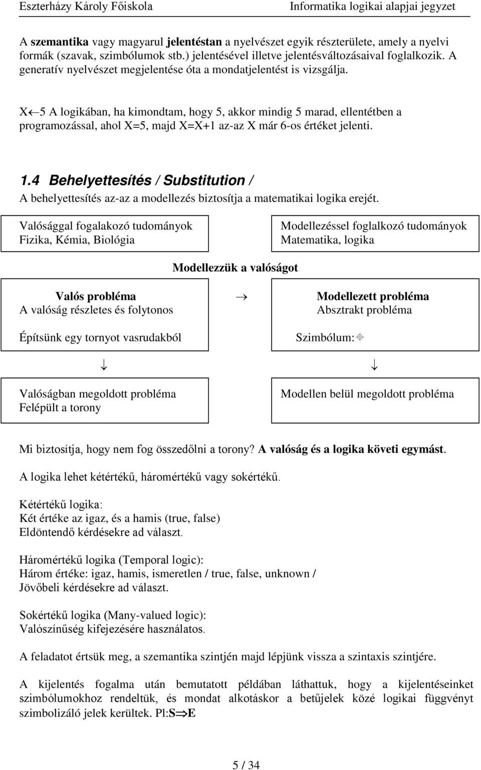 X 5 A logikában, ha kimondtam, hogy 5, akkor mindig 5 marad, ellentétben a programozással, ahol X=5, majd X=X+1 az-az X már 6-os értéket jelenti. 1.