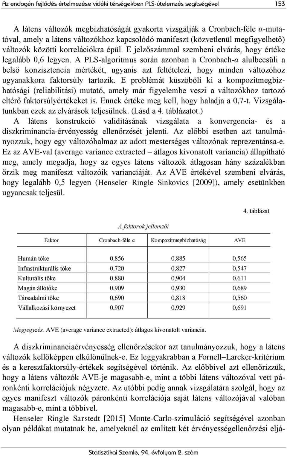 A PLS-algoritmus során azonban a Cronbach-α alulbecsüli a belső konzisztencia mértékét, ugyanis azt feltételezi, hogy minden változóhoz ugyanakkora faktorsúly tartozik.