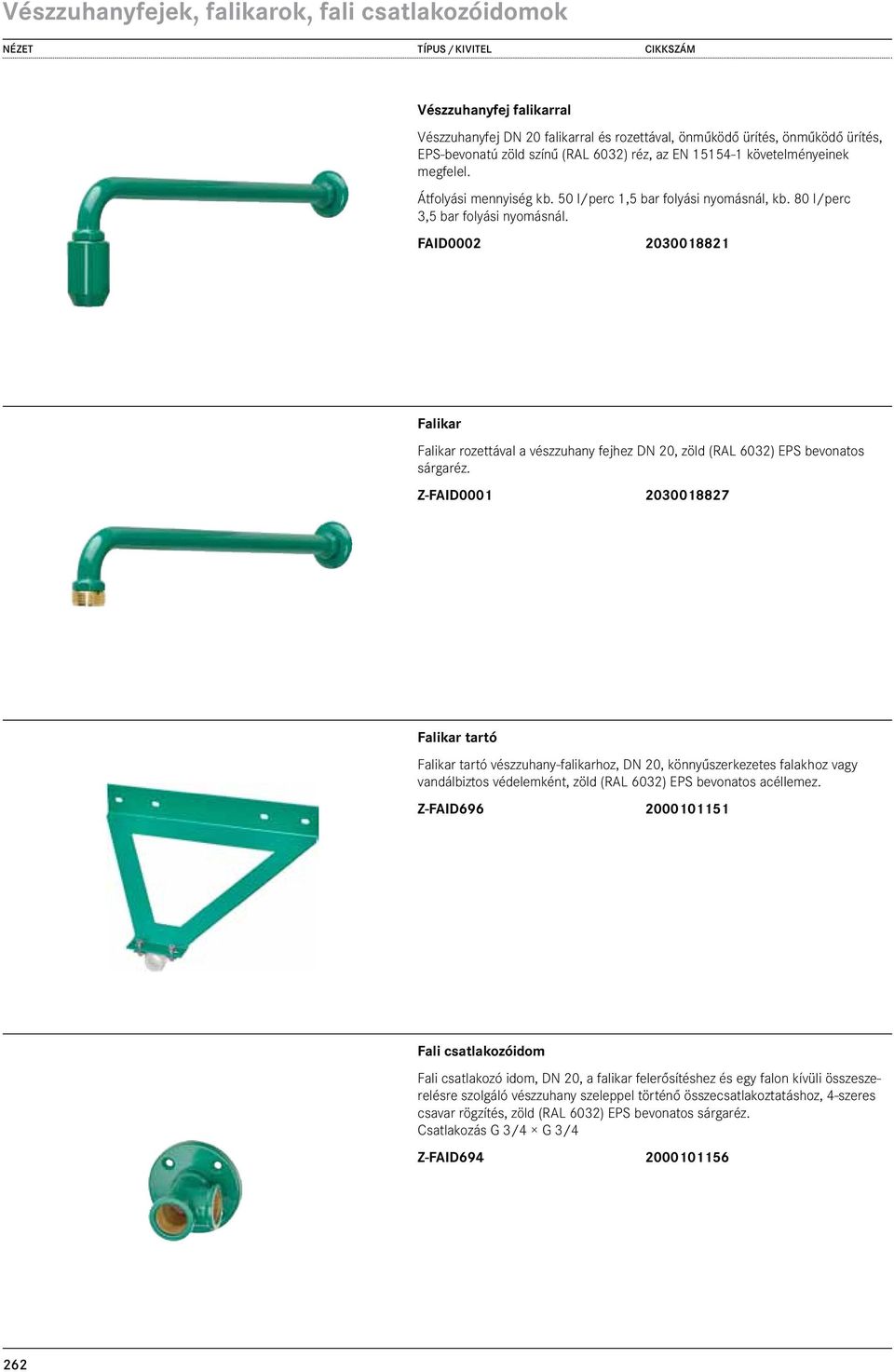 Z-FAID0001 2030018827 104,00 Falikar tartó Falikar tartó vészzuhany-falikarhoz, DN 20, könnyűszerkezetes falakhoz vagy vandálbiztos védelemként, zöld (RAL 6032) EPS bevonatos acéllemez.