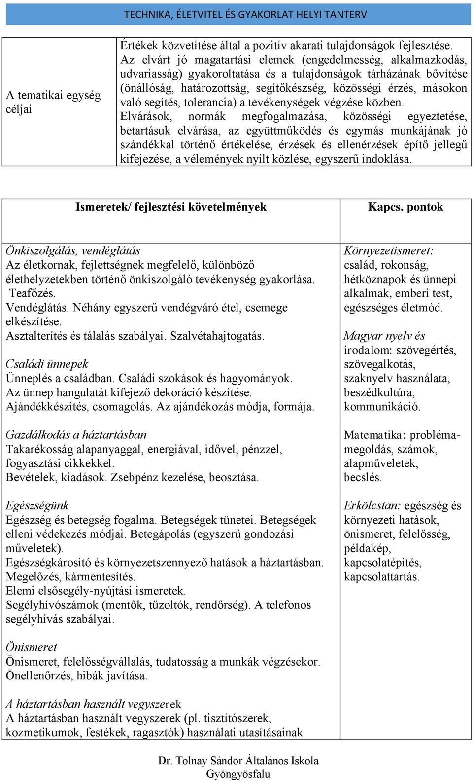 való segítés, tolerancia) a tevékenységek végzése közben.