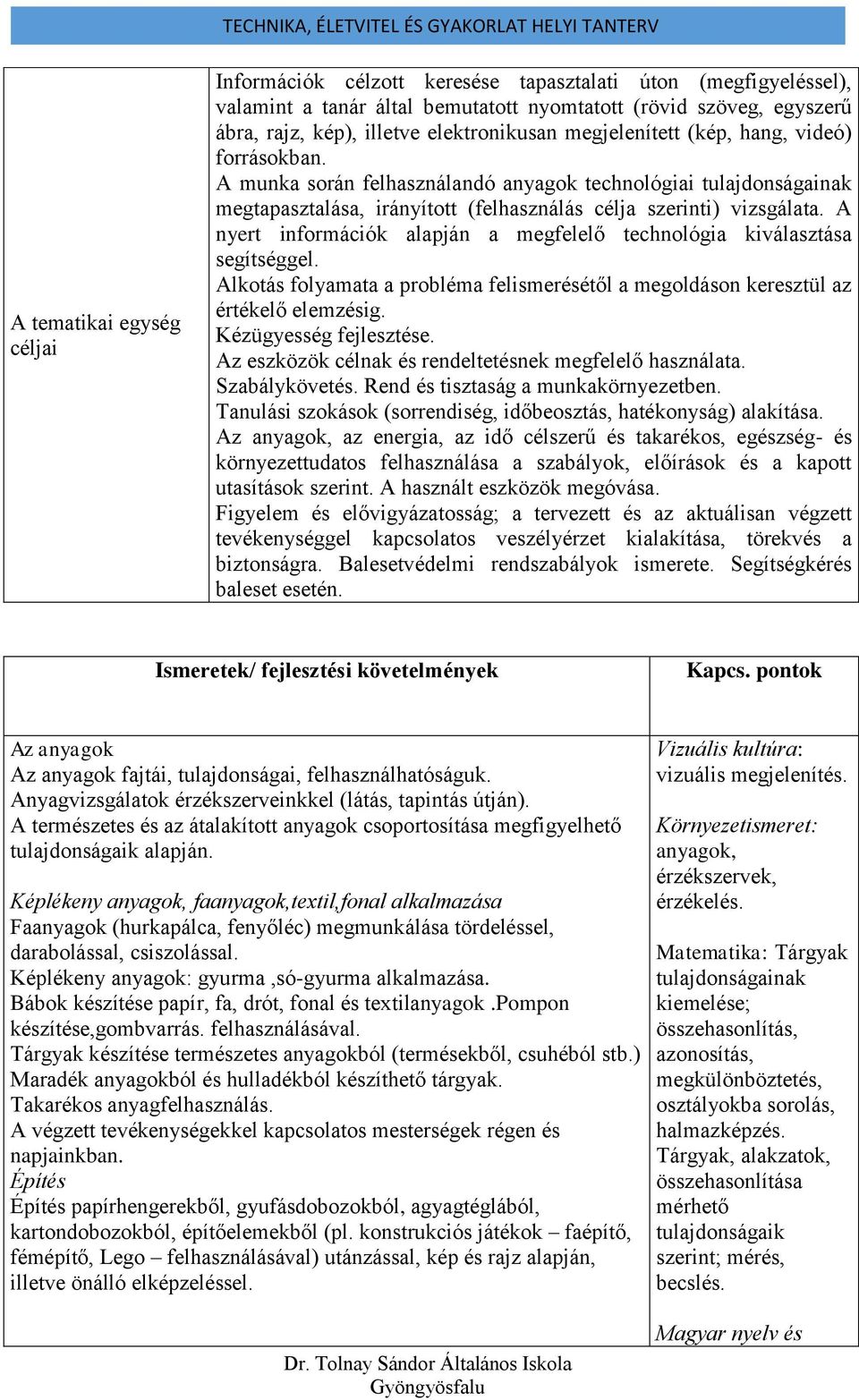 A nyert információk alapján a megfelelő technológia kiválasztása segítséggel. Alkotás folyamata a probléma felismerésétől a megoldáson keresztül az értékelő elemzésig. Kézügyesség fejlesztése.