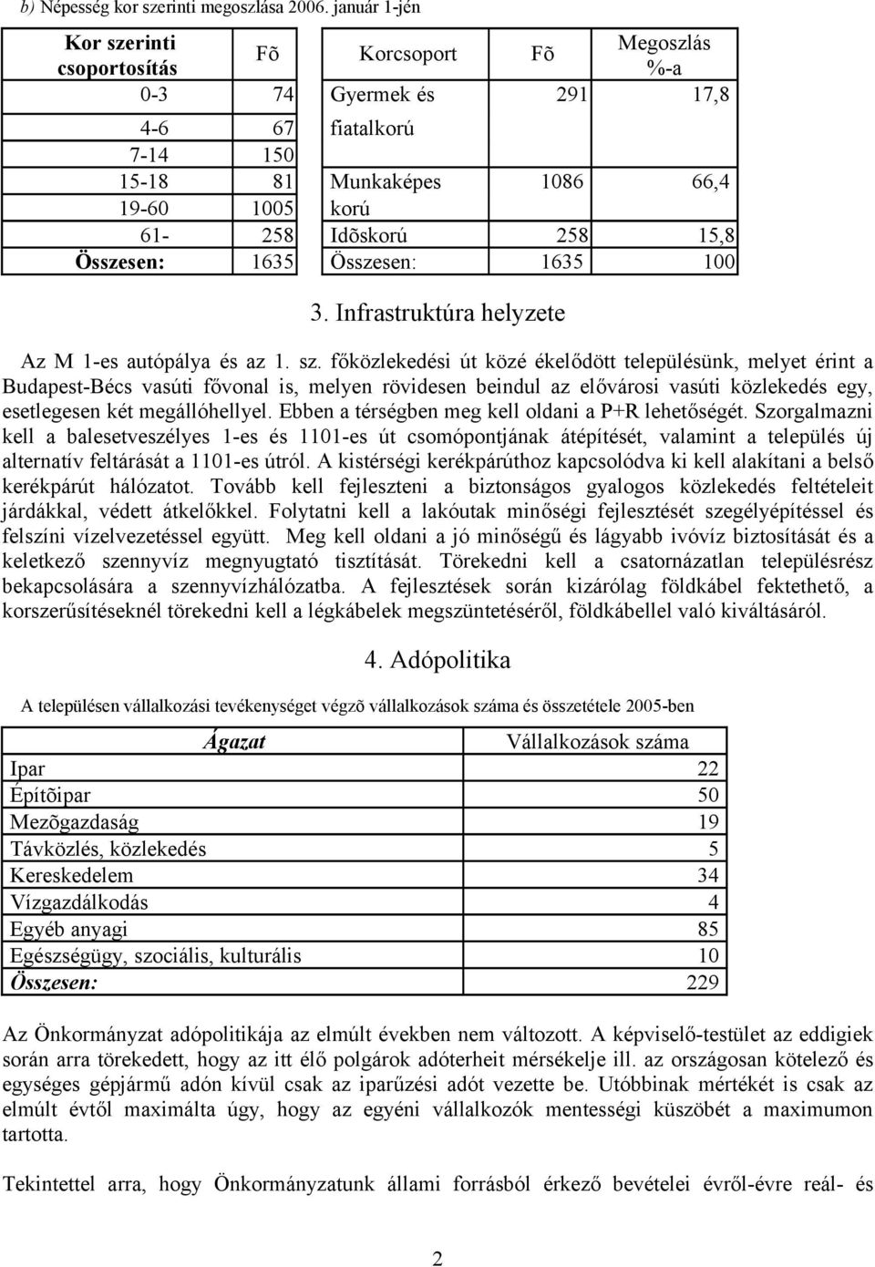 Összesen: 1635 Összesen: 1635 100 3. Infrastruktúra helyzete Az M 1-es autópálya és az 1. sz.