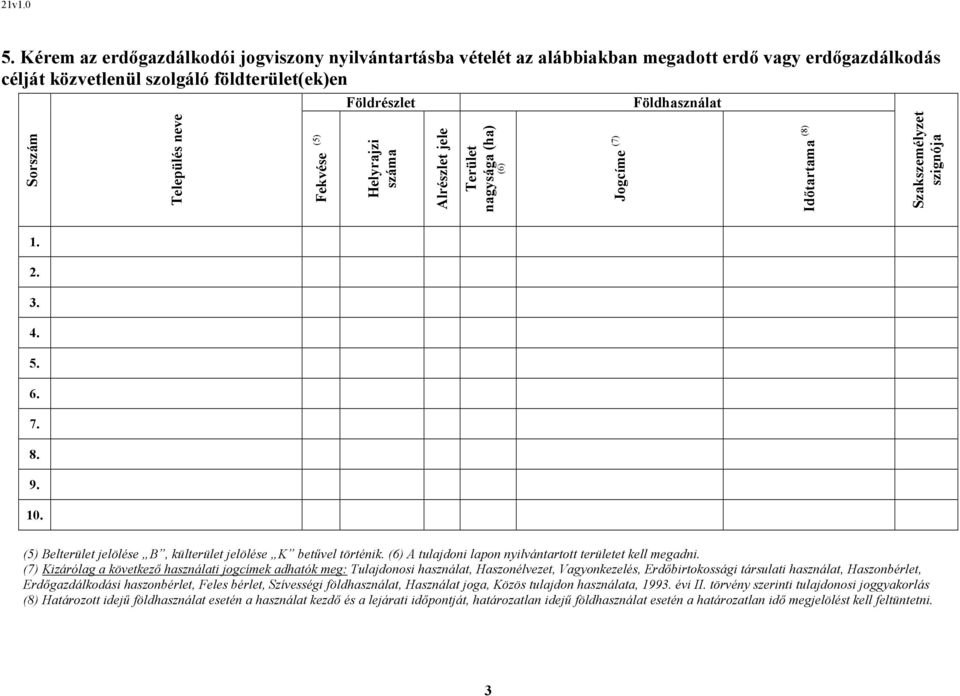 (5) Belterület jelölése B, külterület jelölése K betűvel történik. (6) A tulajdoni lapon nyilvántartott területet kell megadni.