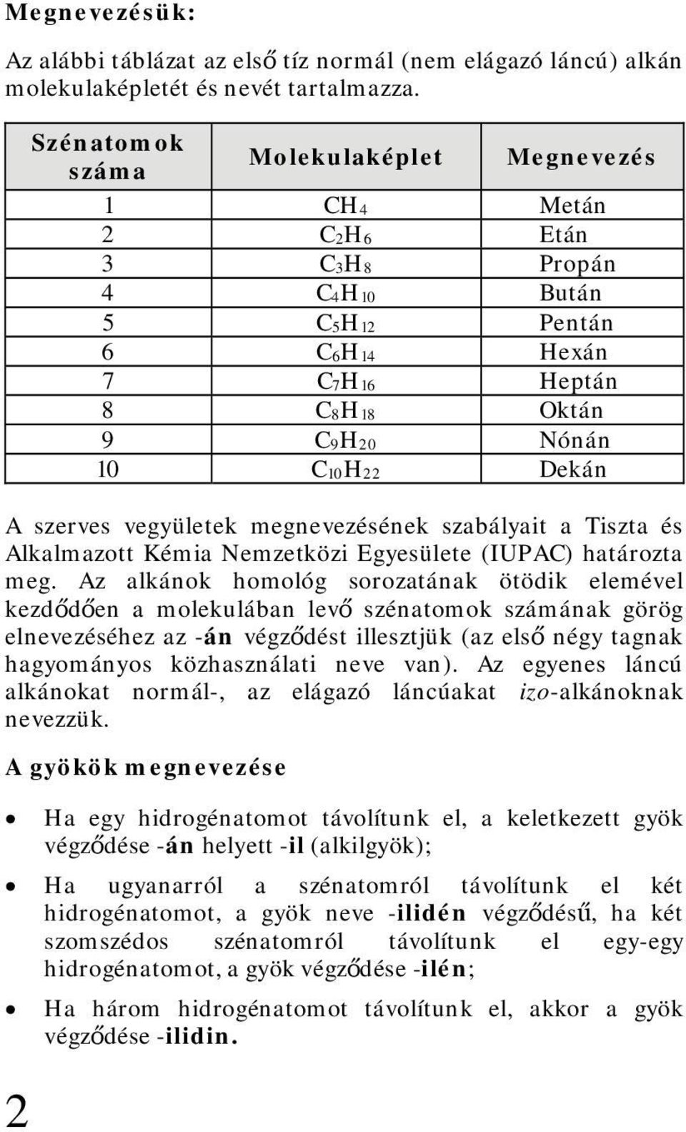 vegyületek megnevezésének szabályait a Tiszta és Alkalmazott Kémia Nemzetközi Egyesülete (IUPAC) határozta meg.