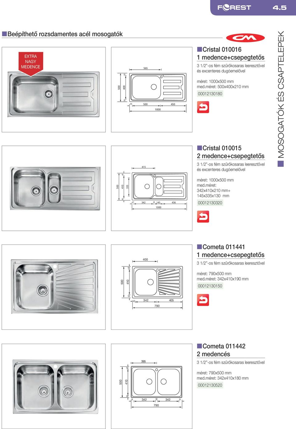 méret: x400x210 mm 00012130180 ncristal 010015 2 medence+csepegtetős és excenteres dugóemelővel 410 335 méret: 342x410x210 mm+ 1x335x130