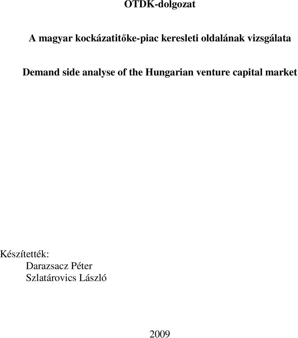 analyse of the Hungarian venture capital