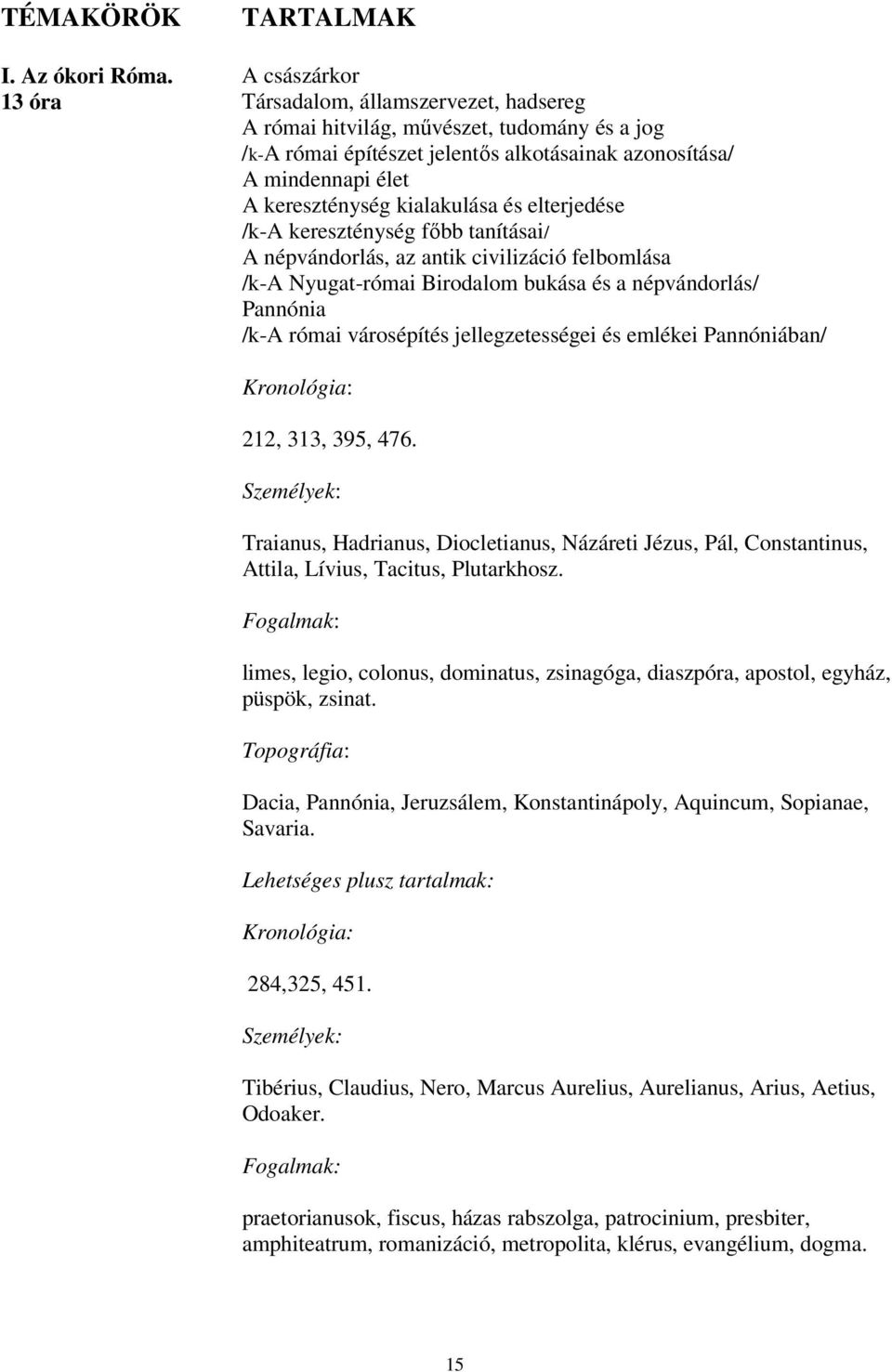 kereszténység kialakulása és elterjedése /k-a kereszténység főbb tanításai/ A népvándorlás, az antik civilizáció felbomlása /k-a Nyugat-római Birodalom bukása és a népvándorlás/ Pannónia /k-a római