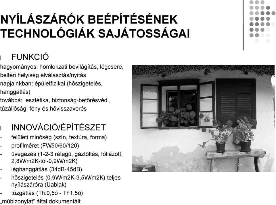 , tûzállóság, fény és hõvisszaverés l - INNOVÁCIÓ/ÉPÍTÉSZET felületi minõség (szín, textúra, forma) profilméret (FW50/60/120) üvegezés (1-2-3