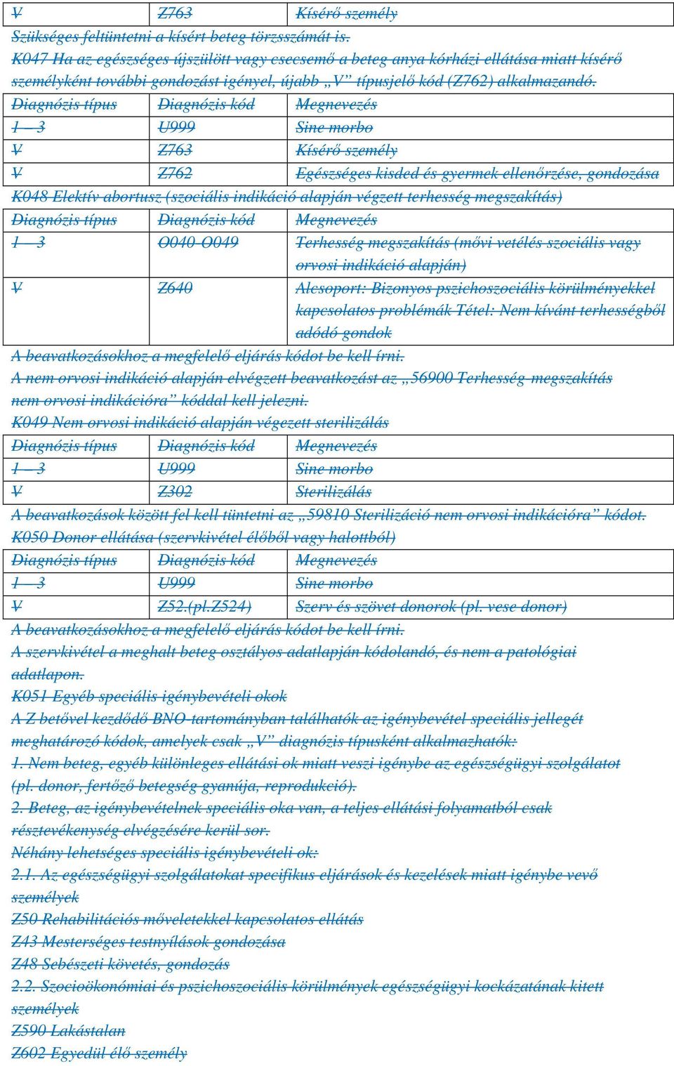 Diagnózis típus Diagnózis kód Megnevezés 1 3 U999 Sine morbo V Z763 Kísérı személy V Z762 Egészséges kisded és gyermek ellenırzése, gondozása K048 Elektív abortusz (szociális indikáció alapján