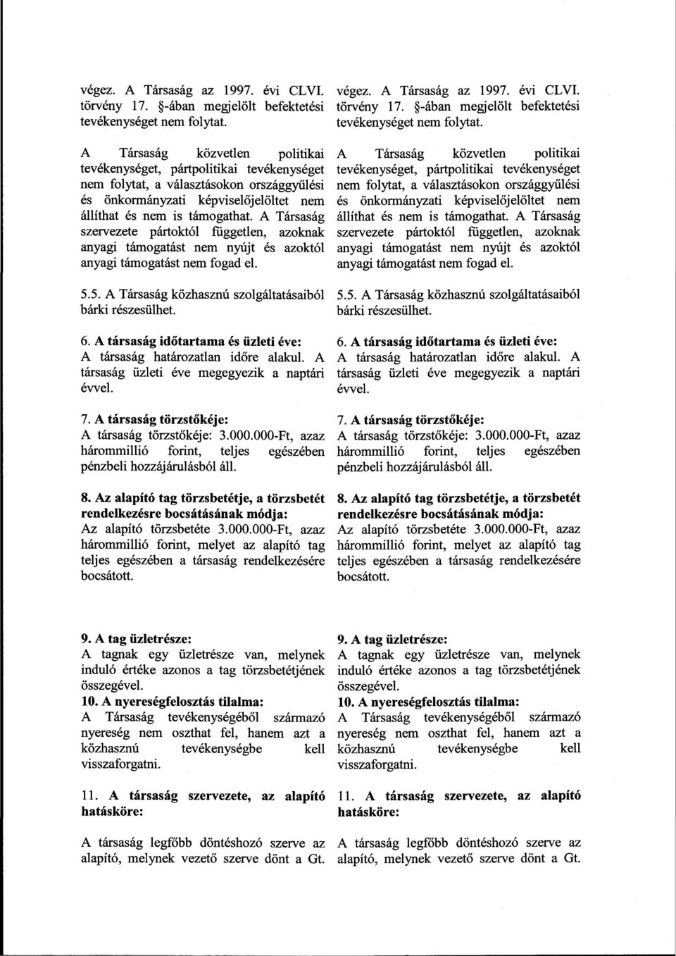 A Társaság szervezete pártoktól független, azoknak anyagi támogatást nem nyújt és azoktól anyagi támogatást nem fogad el. 5.5. A Társaság közhasznú szolgáltatásaiból bárki részesülhet. 6.